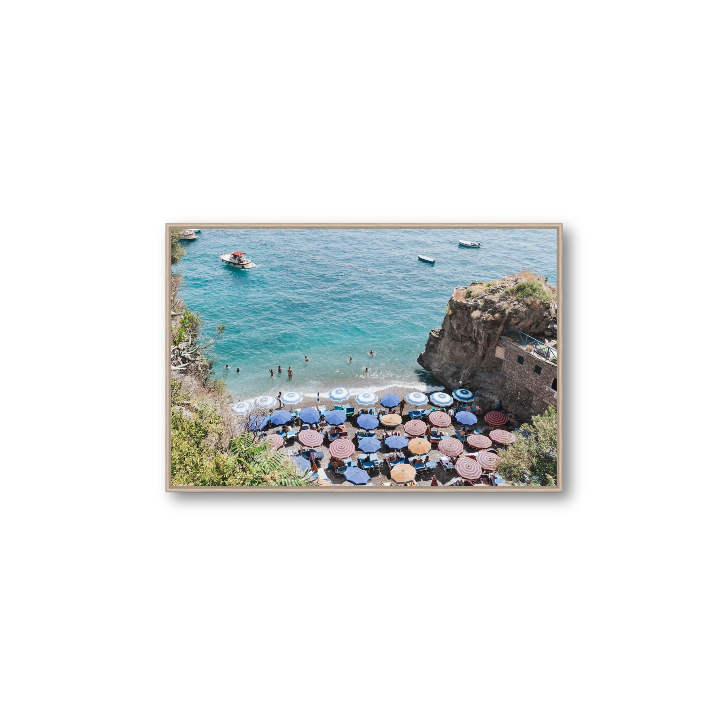 The Cove fine art print, Positano, Italy, Large, Natural Oak Float Frame, Fine Art Canvas