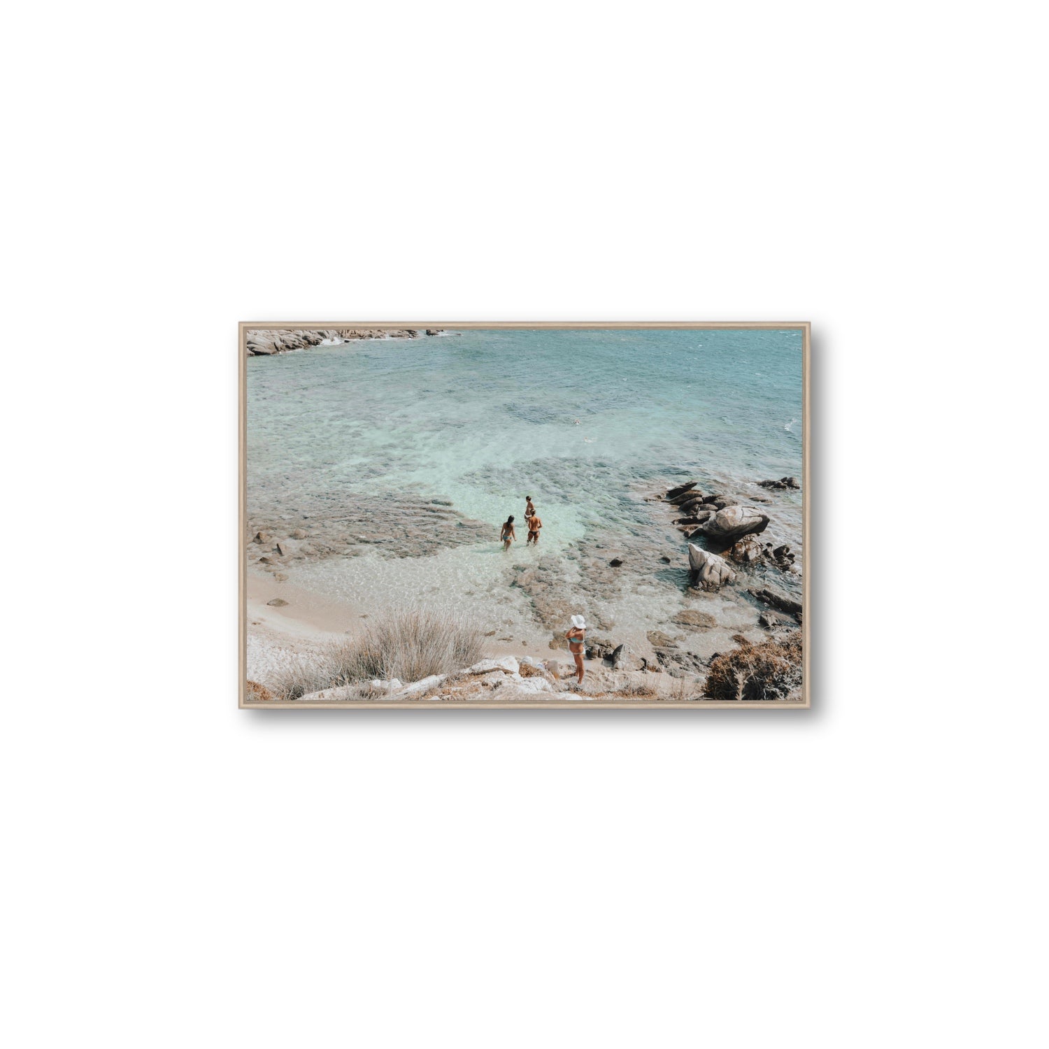 Easy On The Eyes Mykonos Greek island wall art Large fine art canvas in natural oak float frame