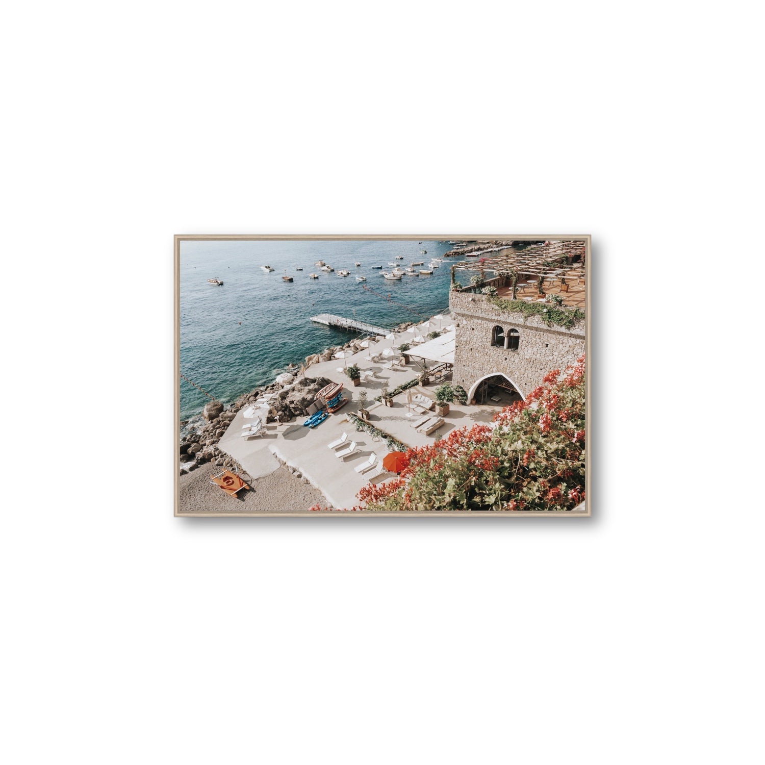 Floral Fortress fine art print, Amalfi, Italy, Large, Natural Oak Float Frame, Fine Art Canvas