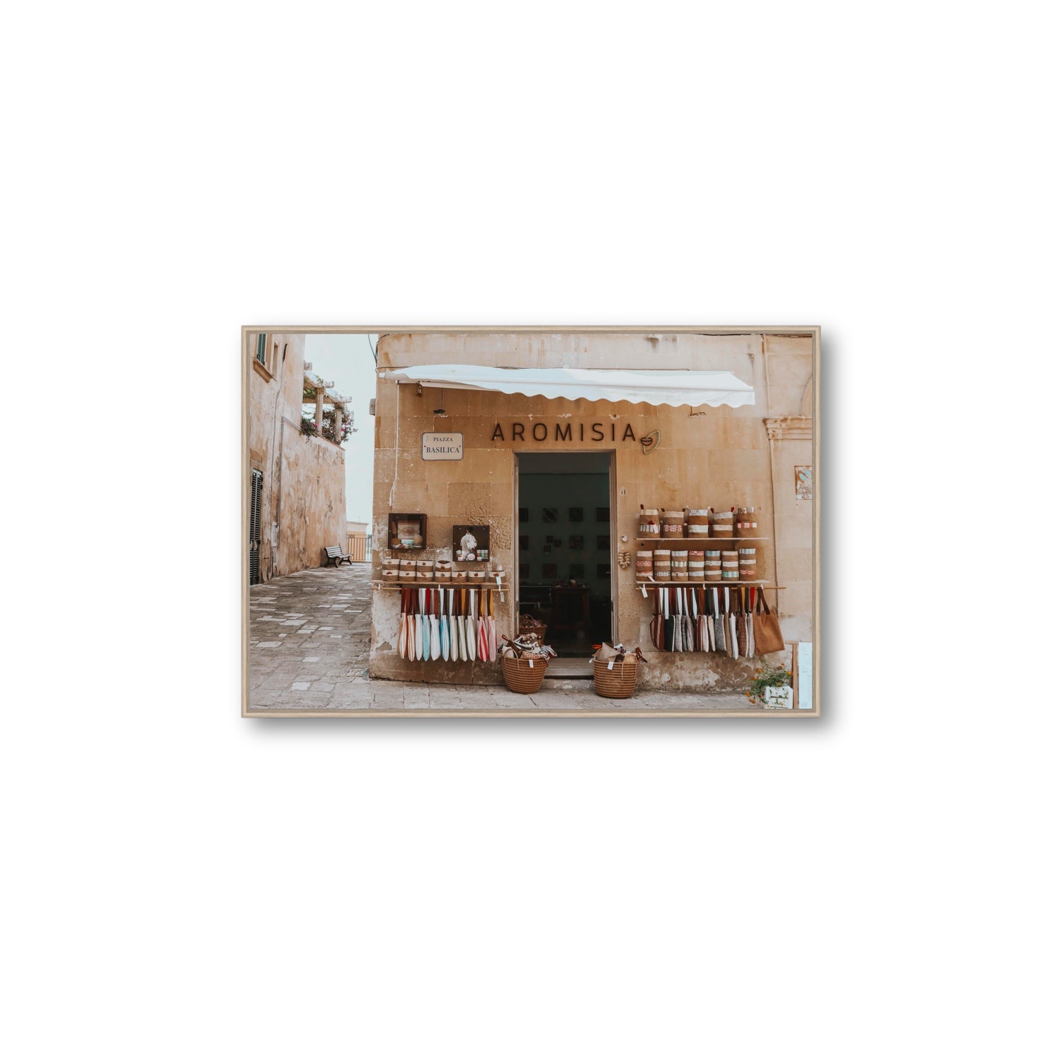 Aromisia Puglia Otranto Italian wall art Large fine art canvas in natural oak float frame
