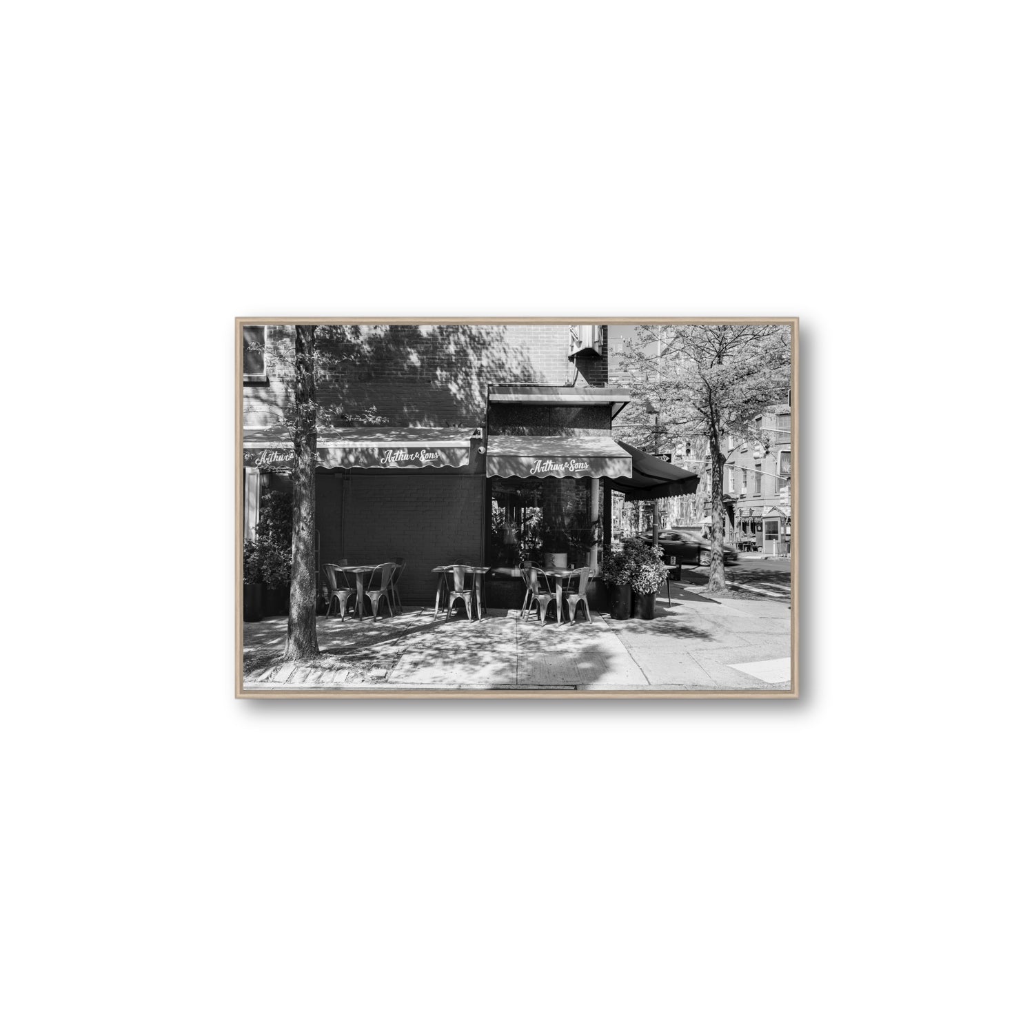 Arthur's Corner New York NYC Restaurant wall art Large fine art canvas in natural oak float frame