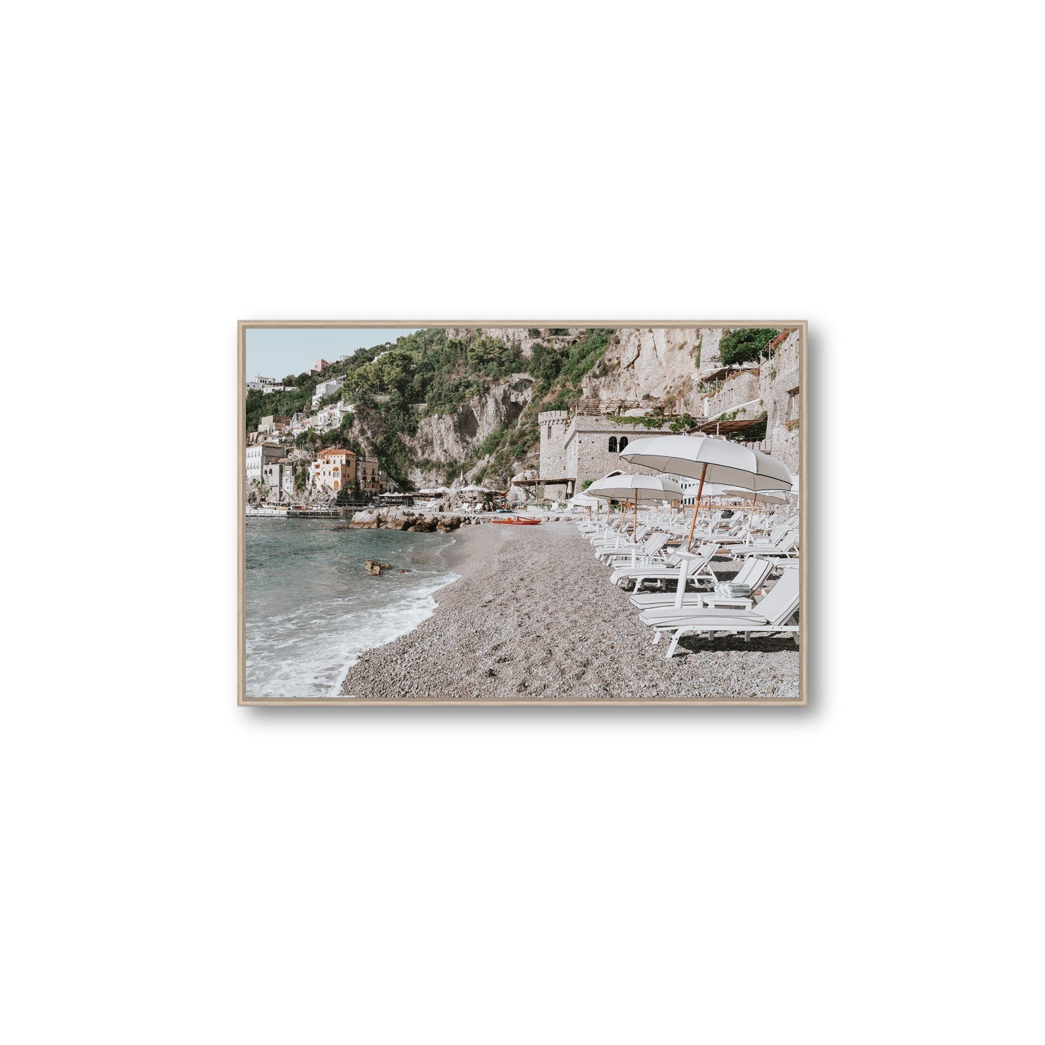 Borgo Santandrea fine art print, Amalfi, Italy, Large, Natural Oak Float Frame, Fine Art Canvas