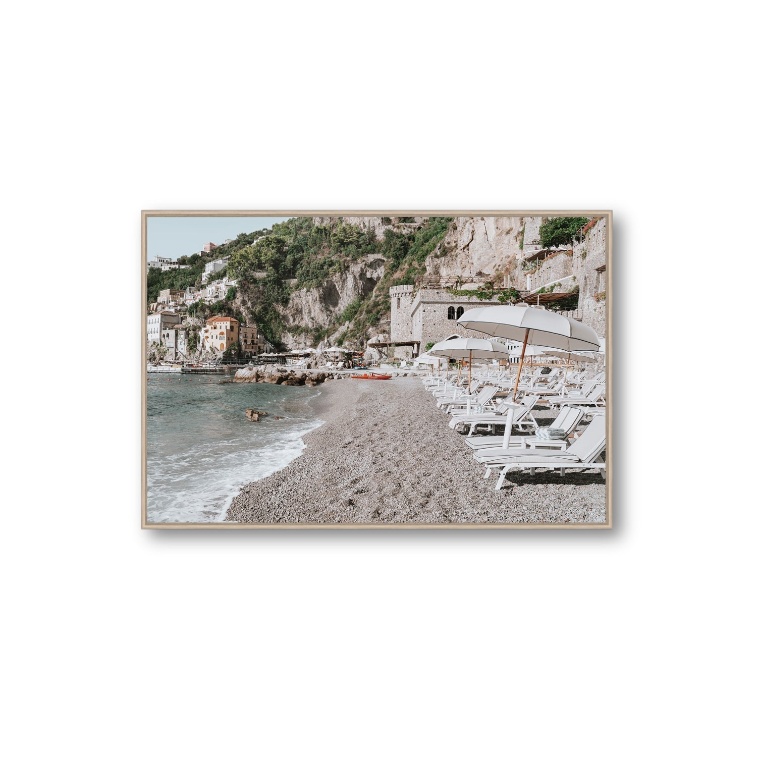 Borgo Santandrea fine art print, Amalfi, Italy, Extra Large, Natural Oak Float Frame, Fine Art Canvas
