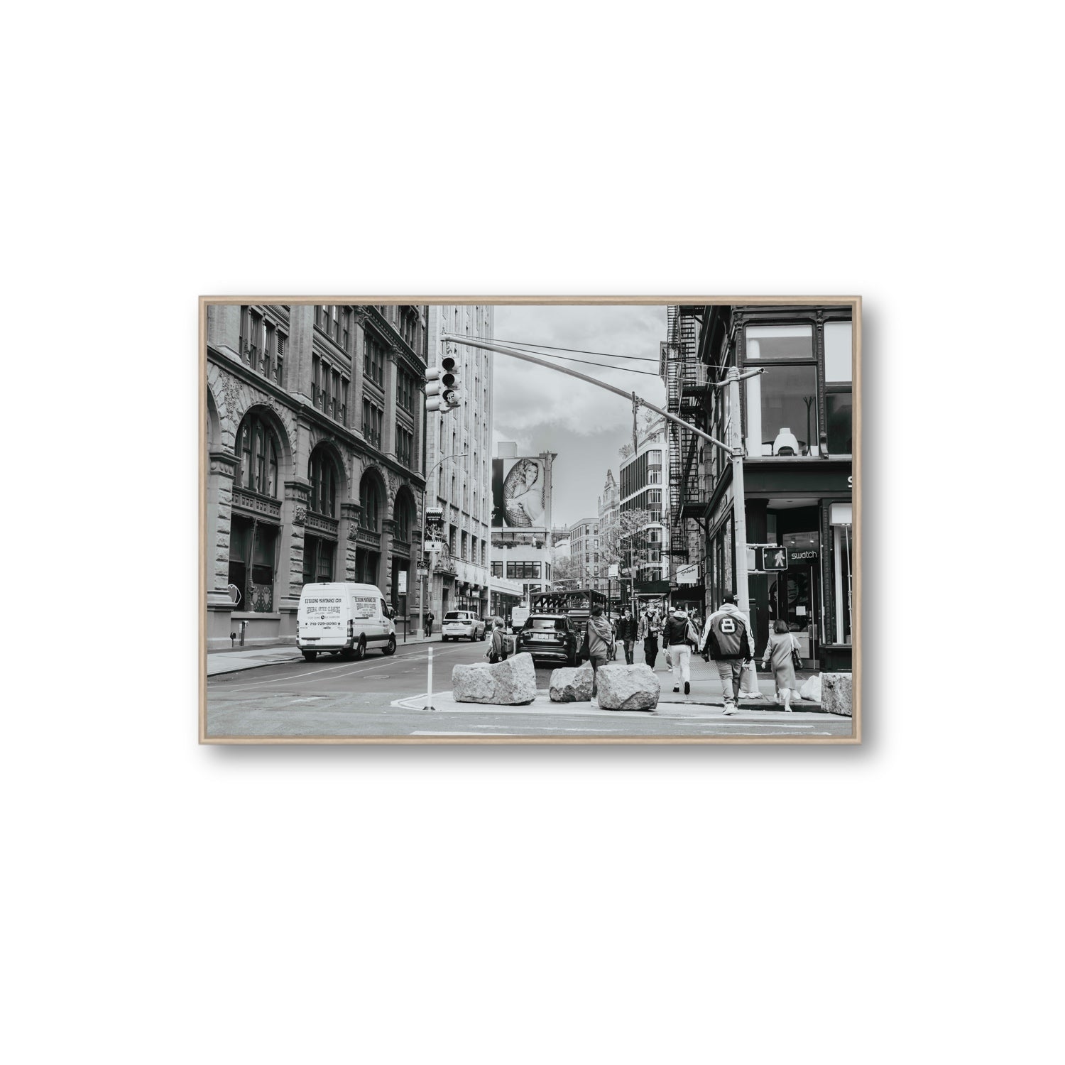 Inkwell Metropolis New York NYC Black & White wall art Extra Large fine art canvas in natural oak float frame