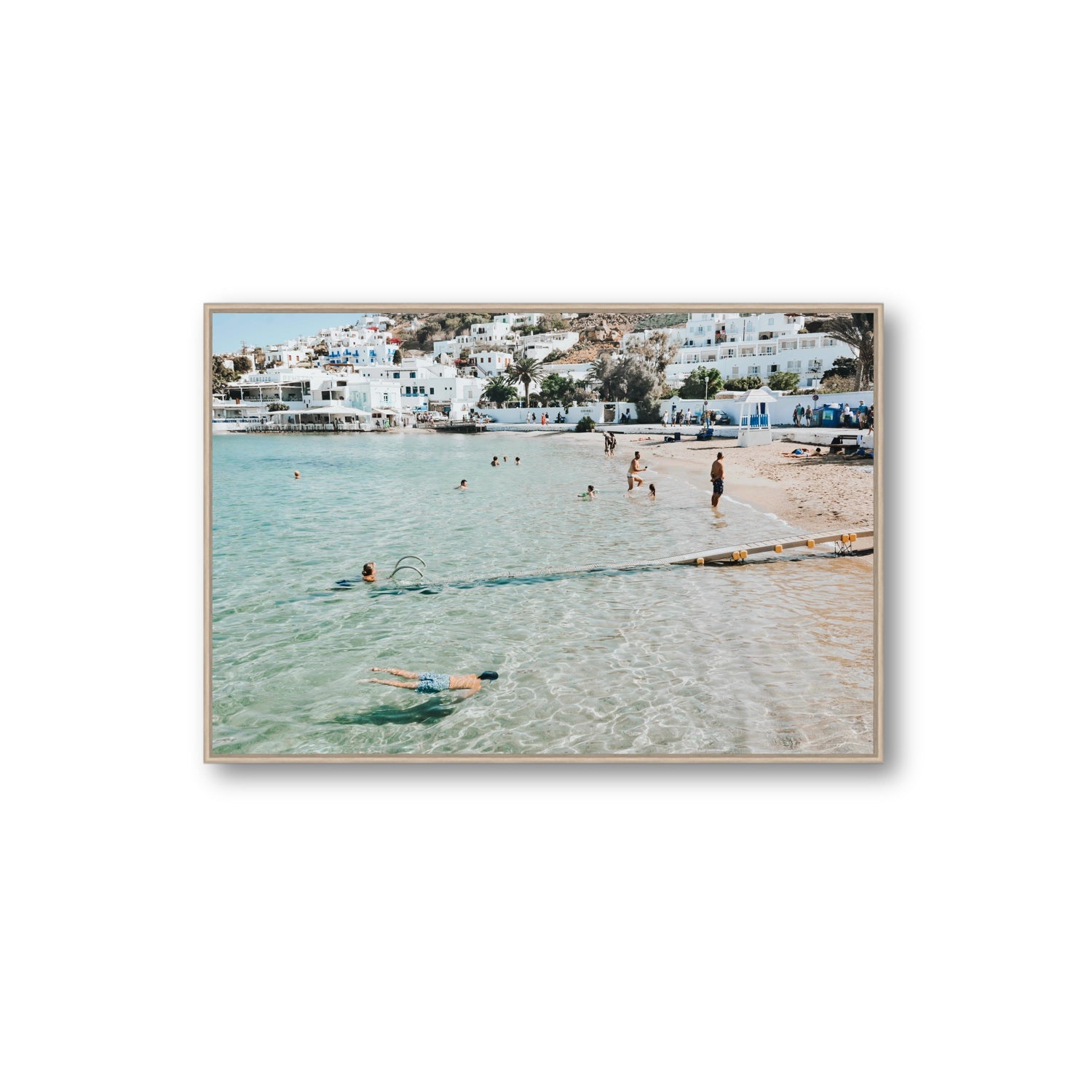 Bathe Yourself In Beauty Mykonos Greek island wall art Extra Large fine art canvas in natural oak float frame