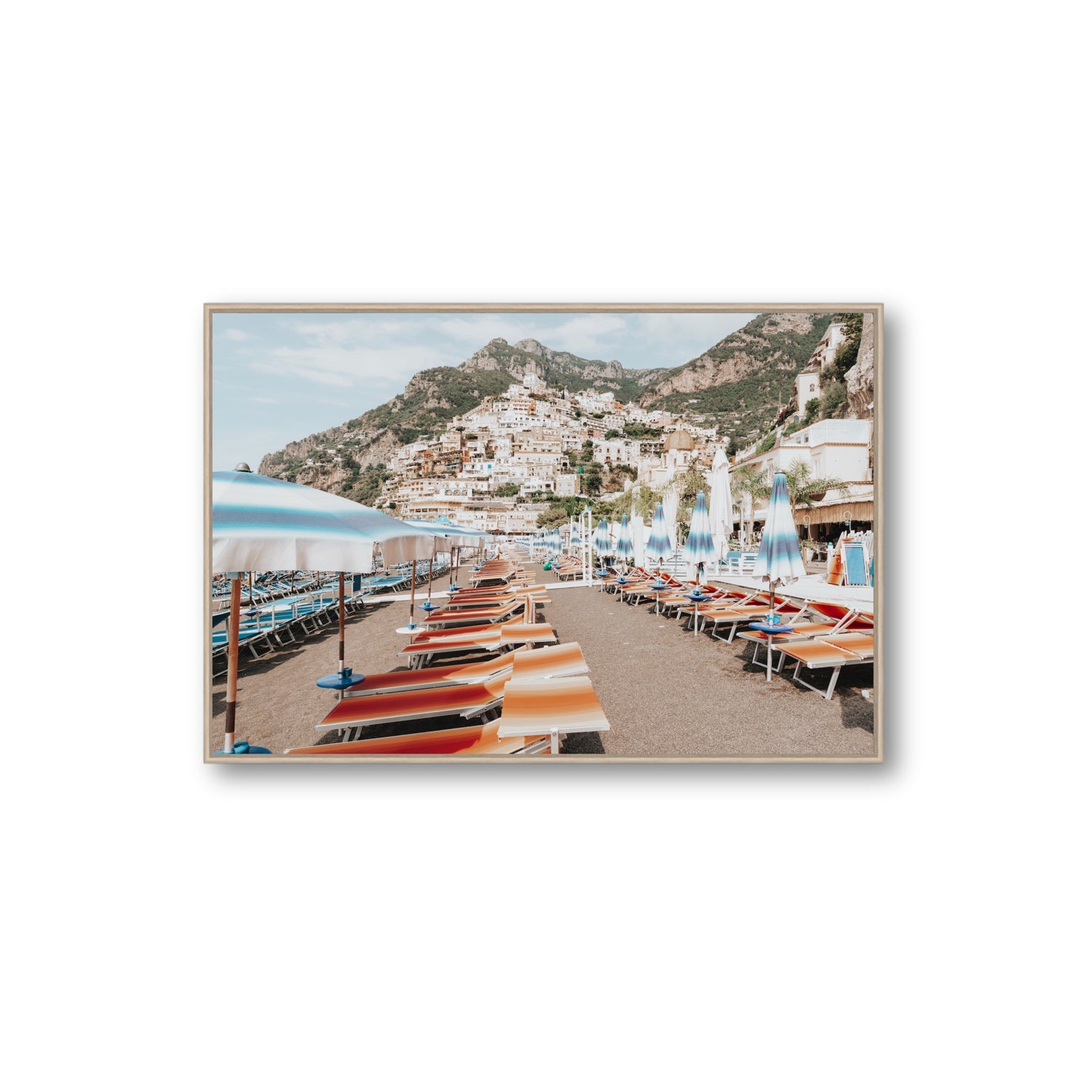Spiaggia Grande fine art print, Positano, Italy, Extra Large, Natural Oak Float Frame, Fine Art Canvas