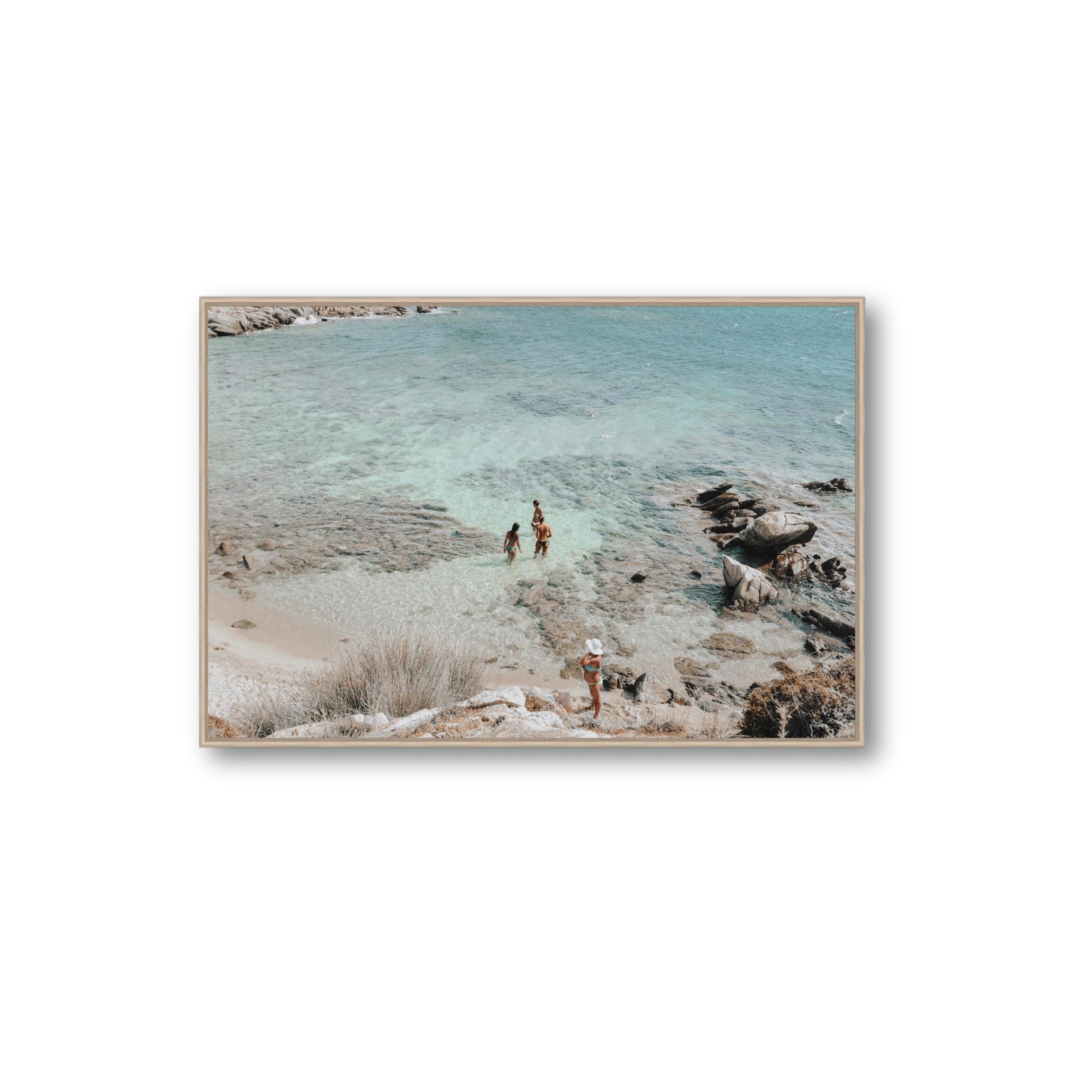 Easy On The Eyes Mykonos Greek island wall art Extra Large fine art canvas in natural oak float frame