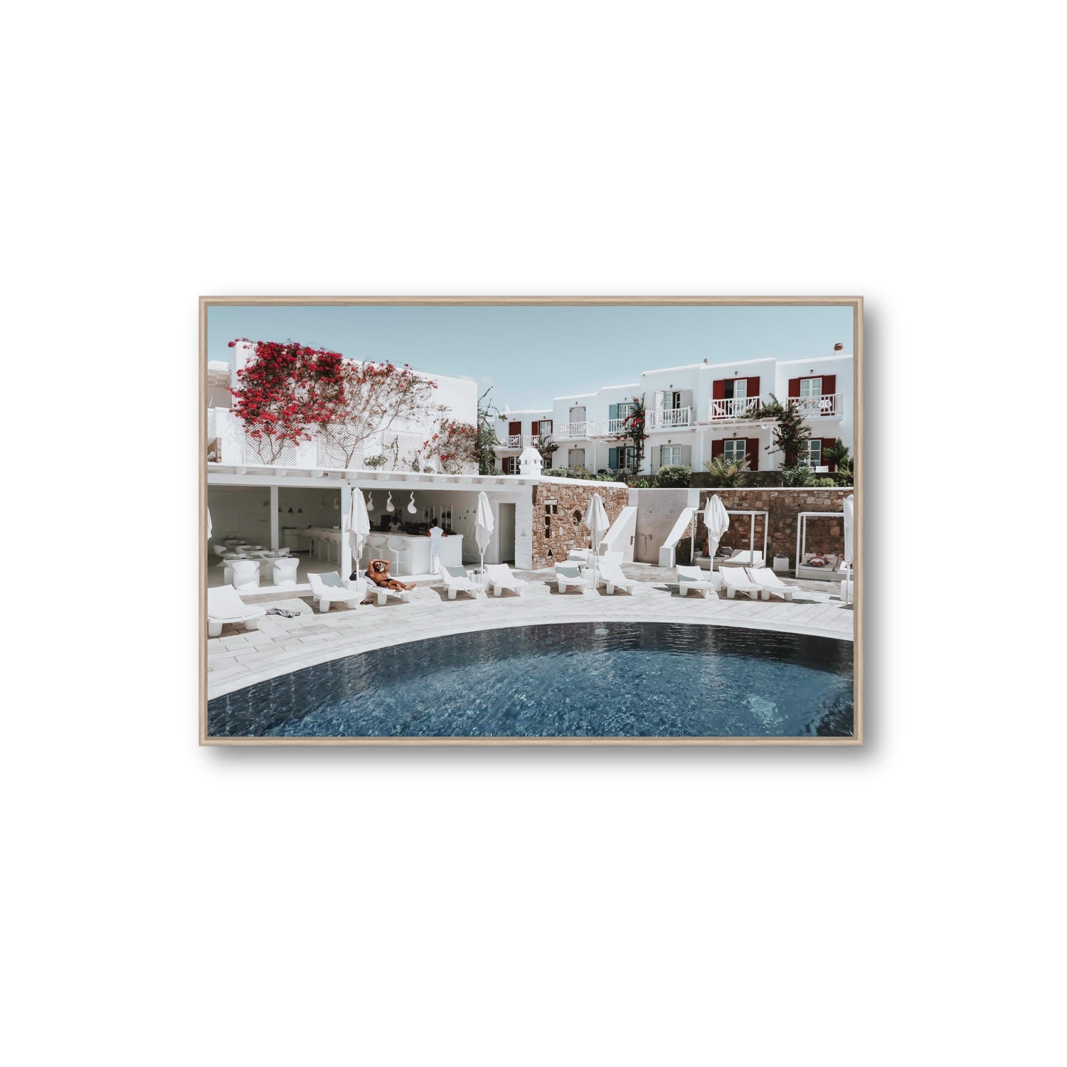 Got The First Lounge fine art print, Mykonos, Greece, Extra Large, Natural Oak Float Frame, Fine Art Canvas