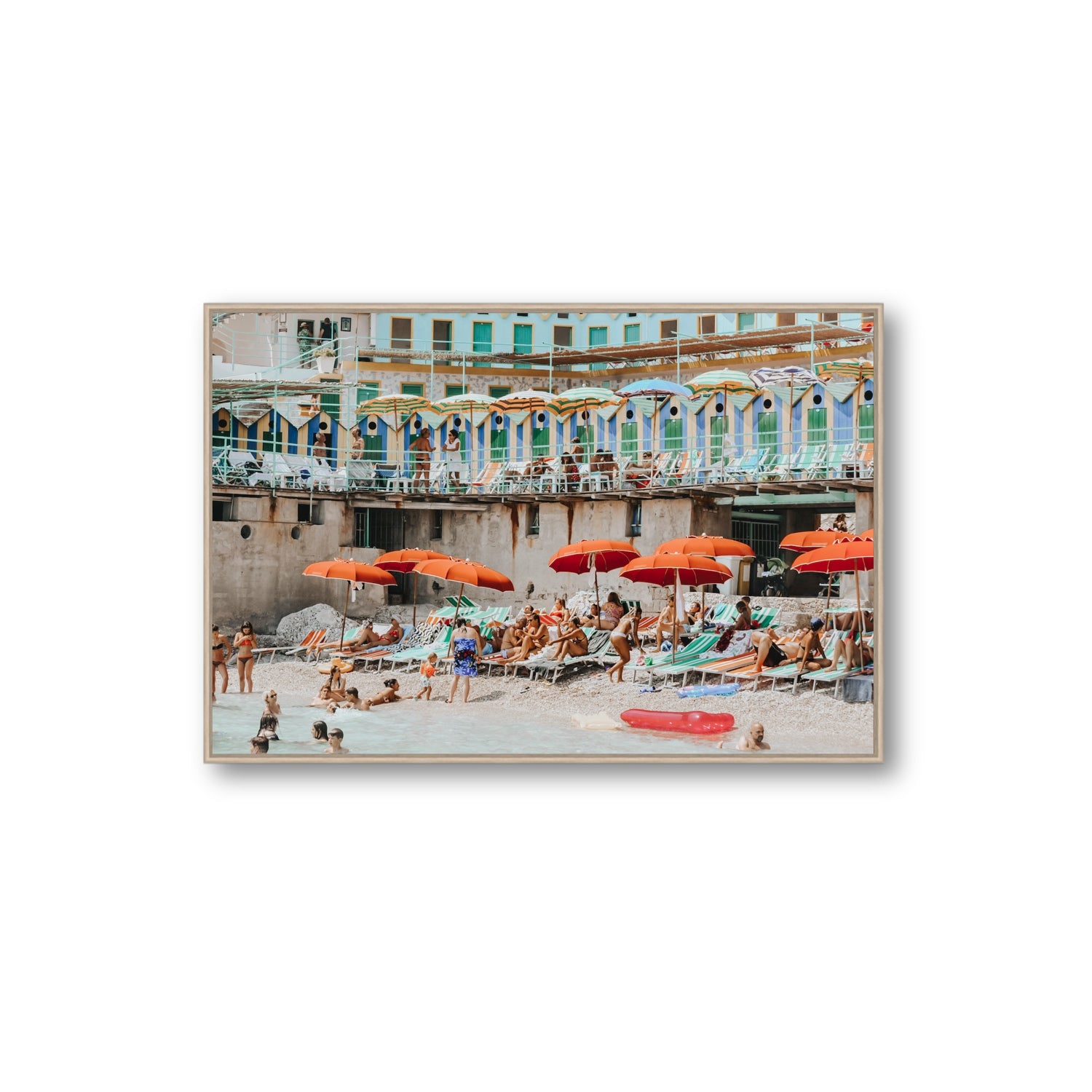 Umbrella Fiesta fine art print, Capri, Italy, Extra Large, Natural Oak Float Frame, Fine Art Canvas