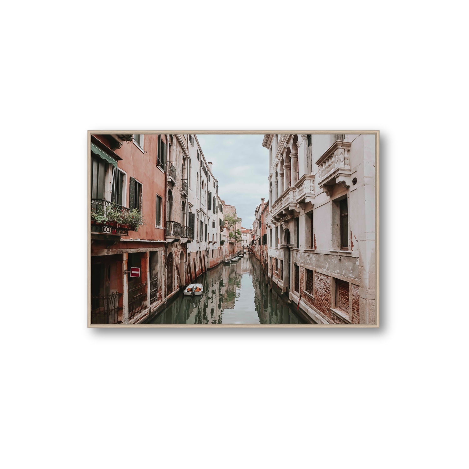 The Floating City Venice Canal Italian decor wall art Extra Large fine art canvas in natural oak float frame