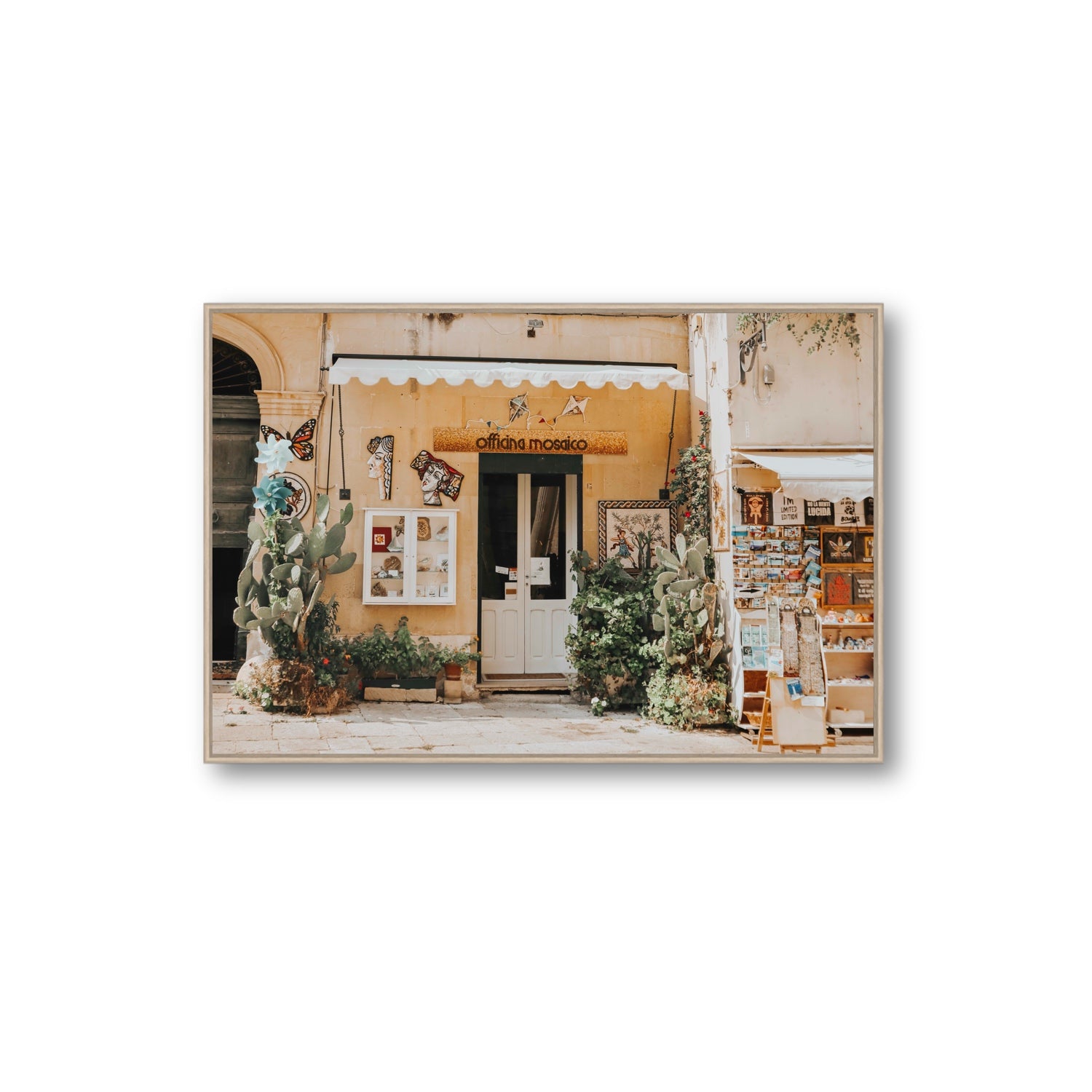 Mosaic Workshop Puglia Italian wall art Extra Large fine art canvas in natural oak float frame
