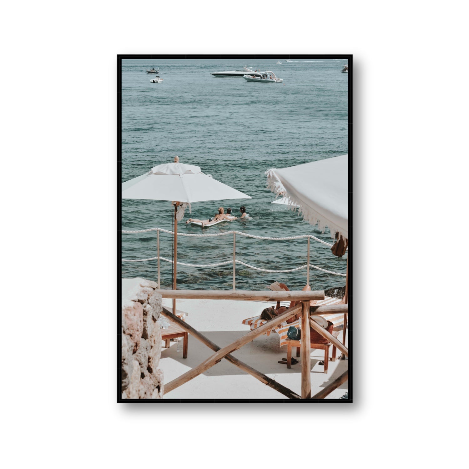 Hideaway Tuscany coastal Mediterranean wall art Gallery fine art canvas in black float frame