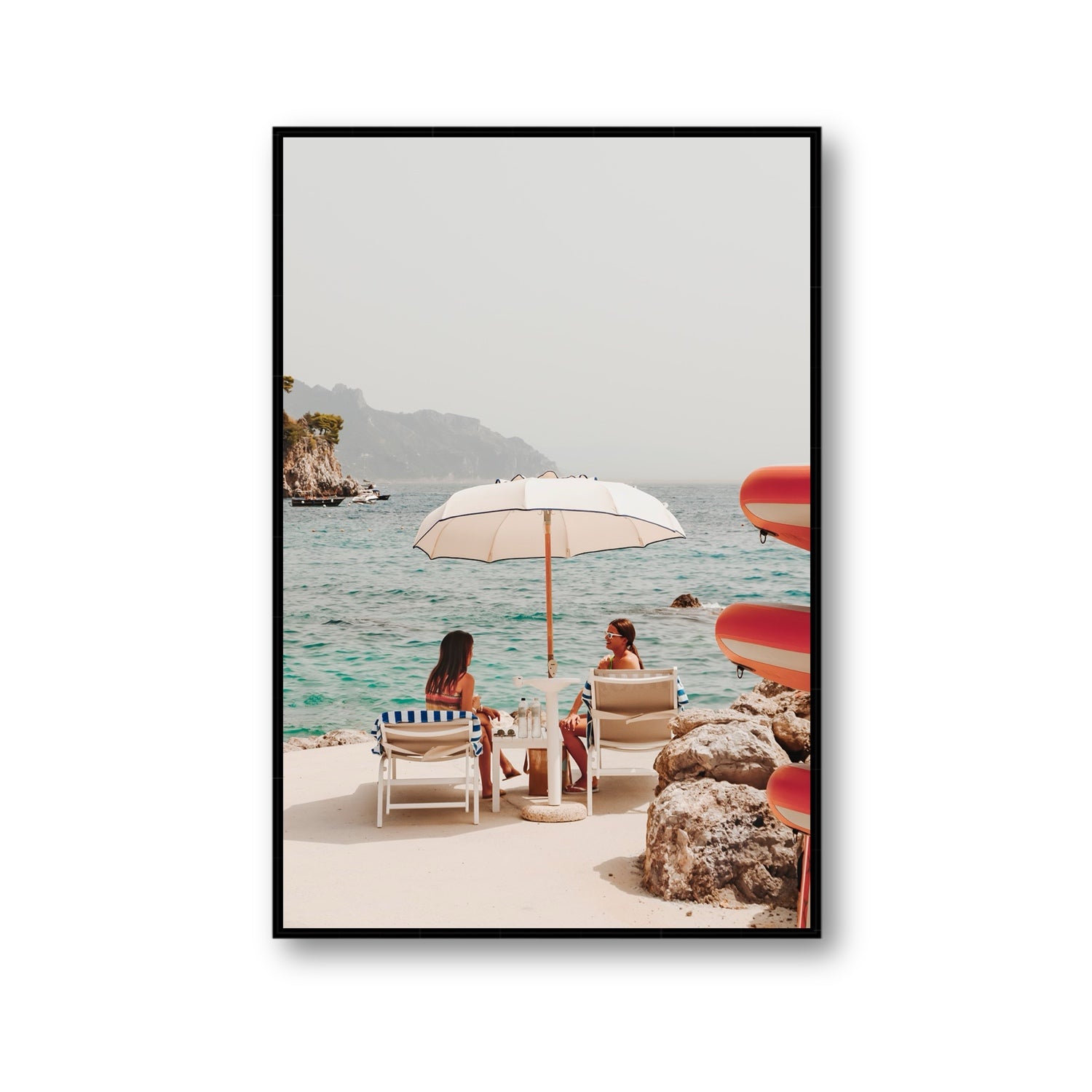 Salty Banter Amalfi Mediterranean wall art Gallery fine art canvas in black float frame