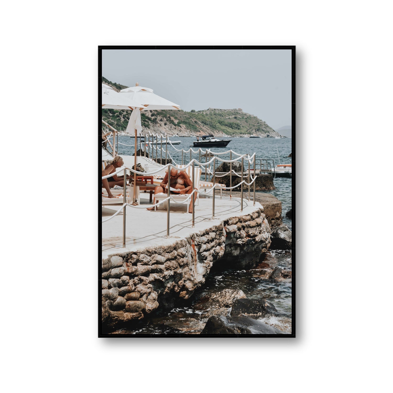 Nonno e Nonna Tuscany coastal Italian wall art Gallery fine art canvas in black float frame