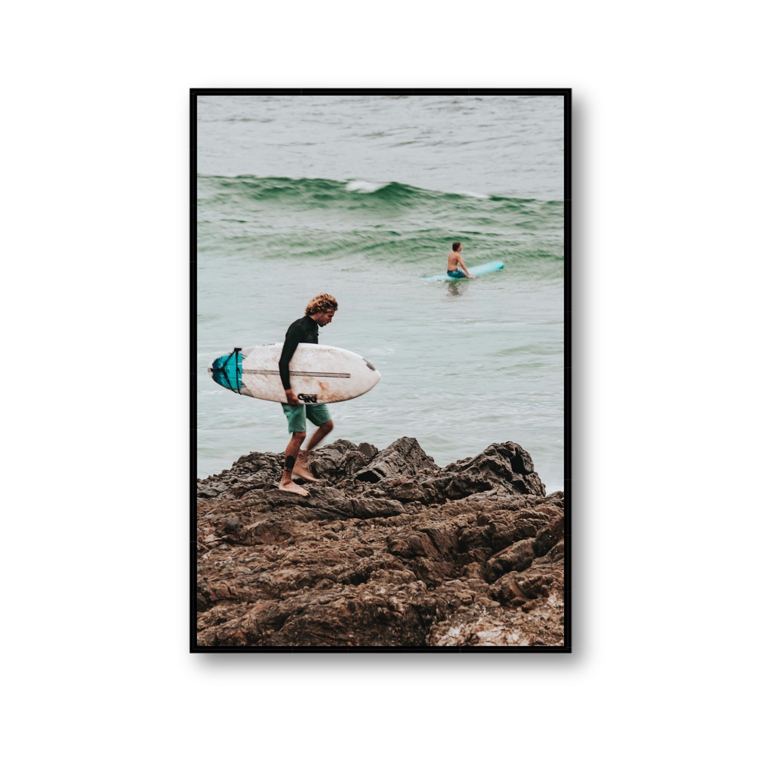 Not All Who Wander Are Lost Byron Bay Surf wall art Gallery fine art canvas in black float frame