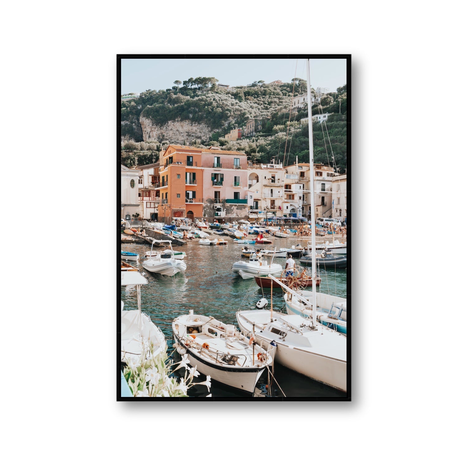 Marina Grande Sorrento coastal Italian wall art Gallery fine art canvas in black float frame