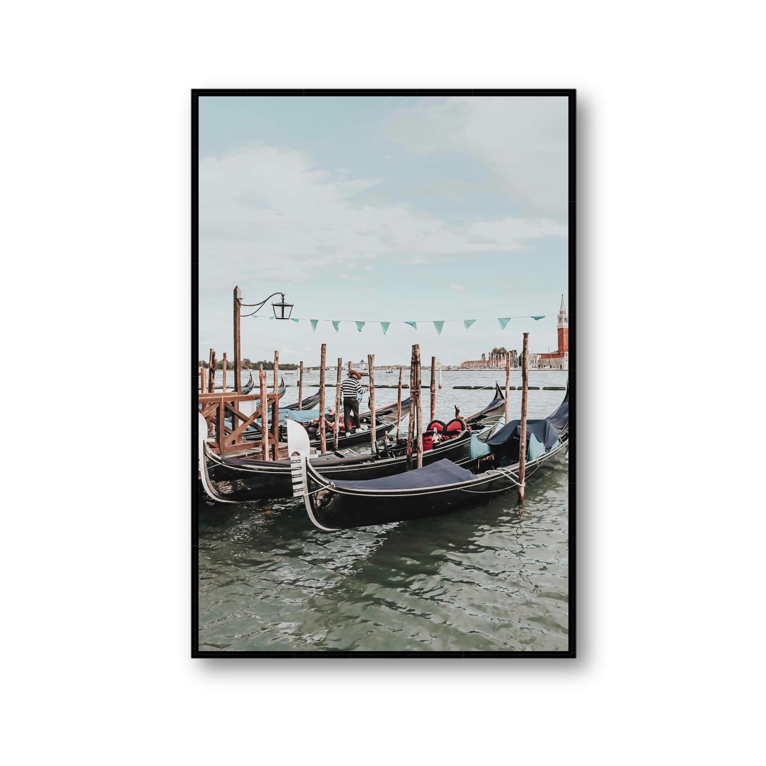 The Gondolier Venice Gondola Italian wall art Gallery fine art canvas in black float frame