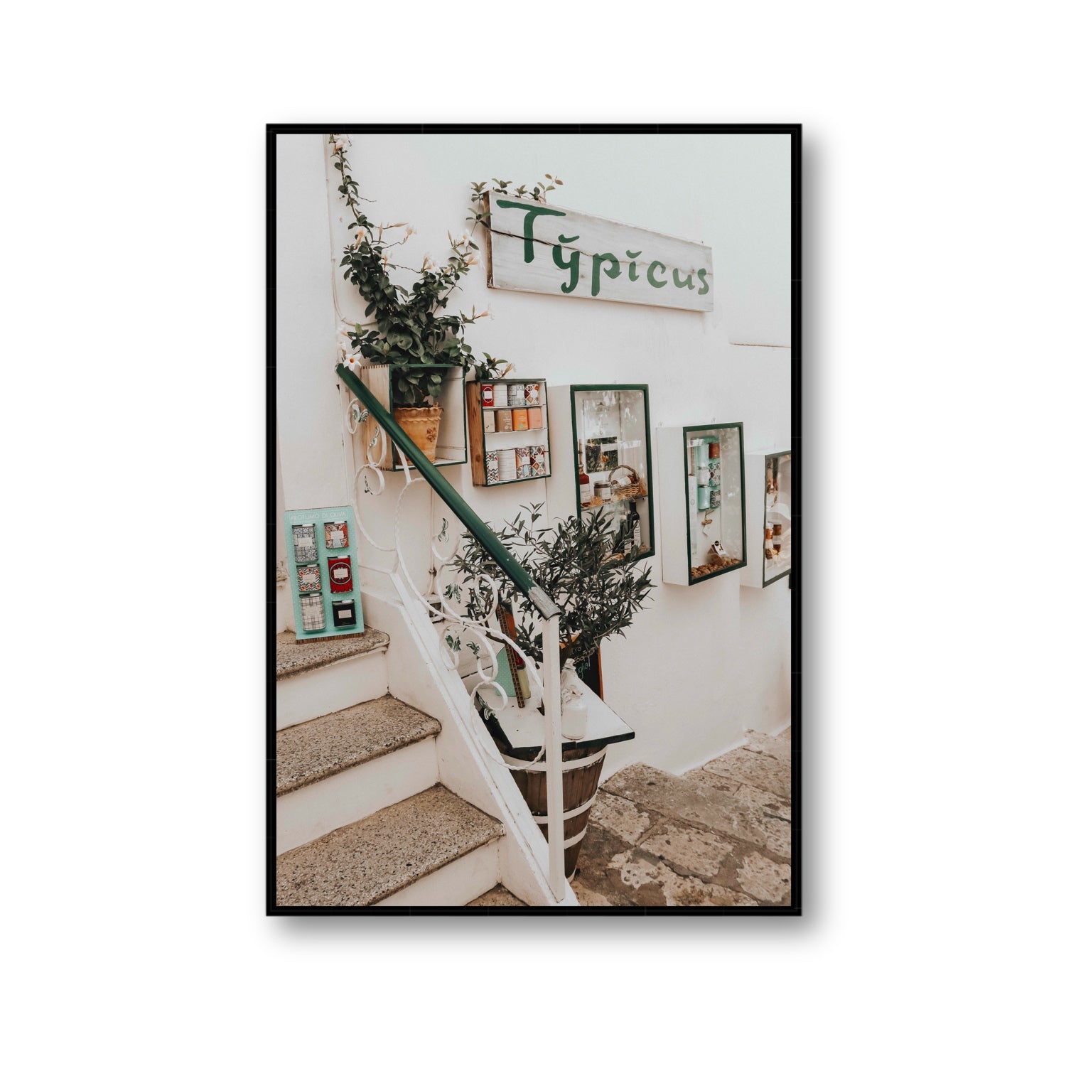 Il Negozio Puglia Ostuni wall art Gallery fine art canvas in black float frame