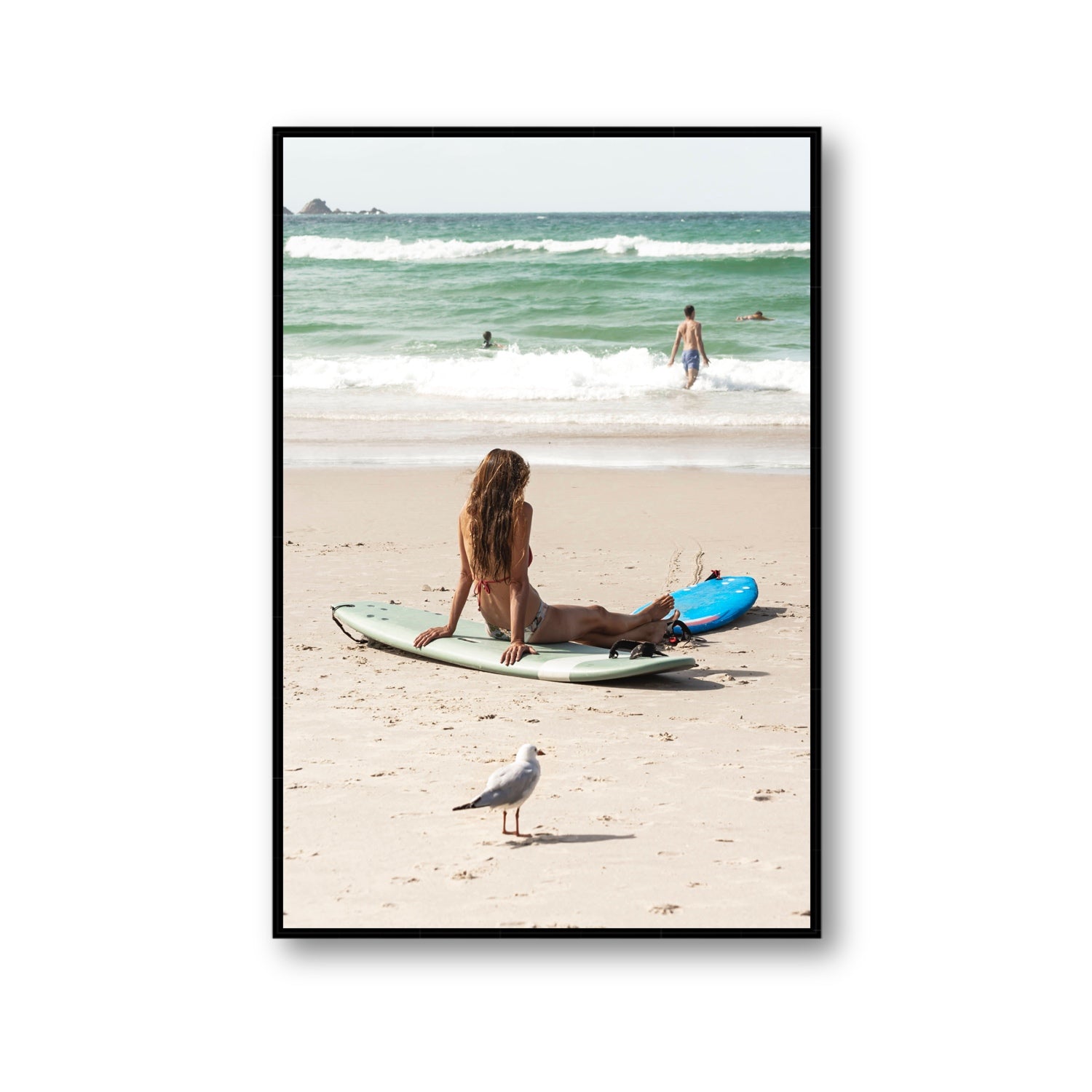 Carissa Byron Bay Surf coastal wall art Gallery fine art canvas in black float frame