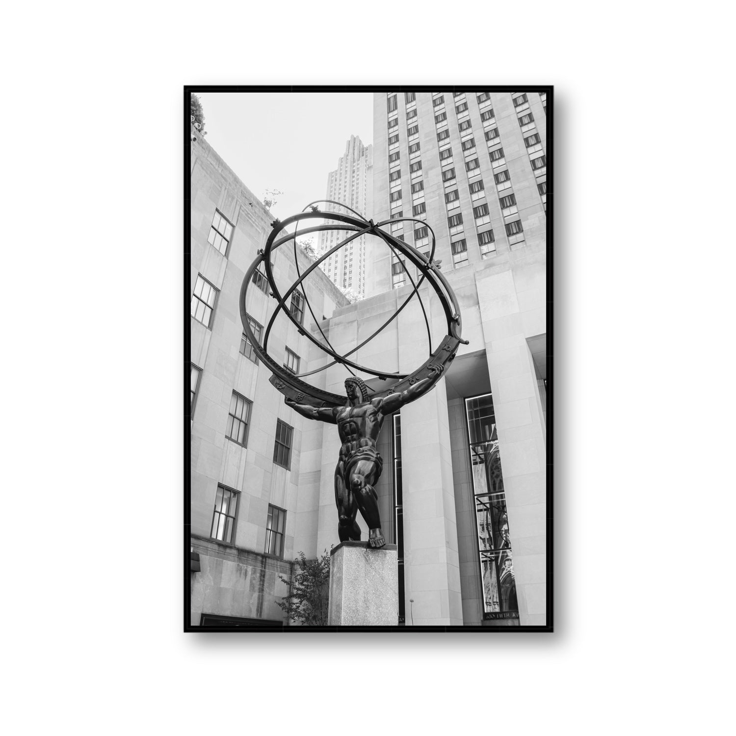Atlas Ascends New York NYC Black & White wall art Gallery fine art canvas in black float frame