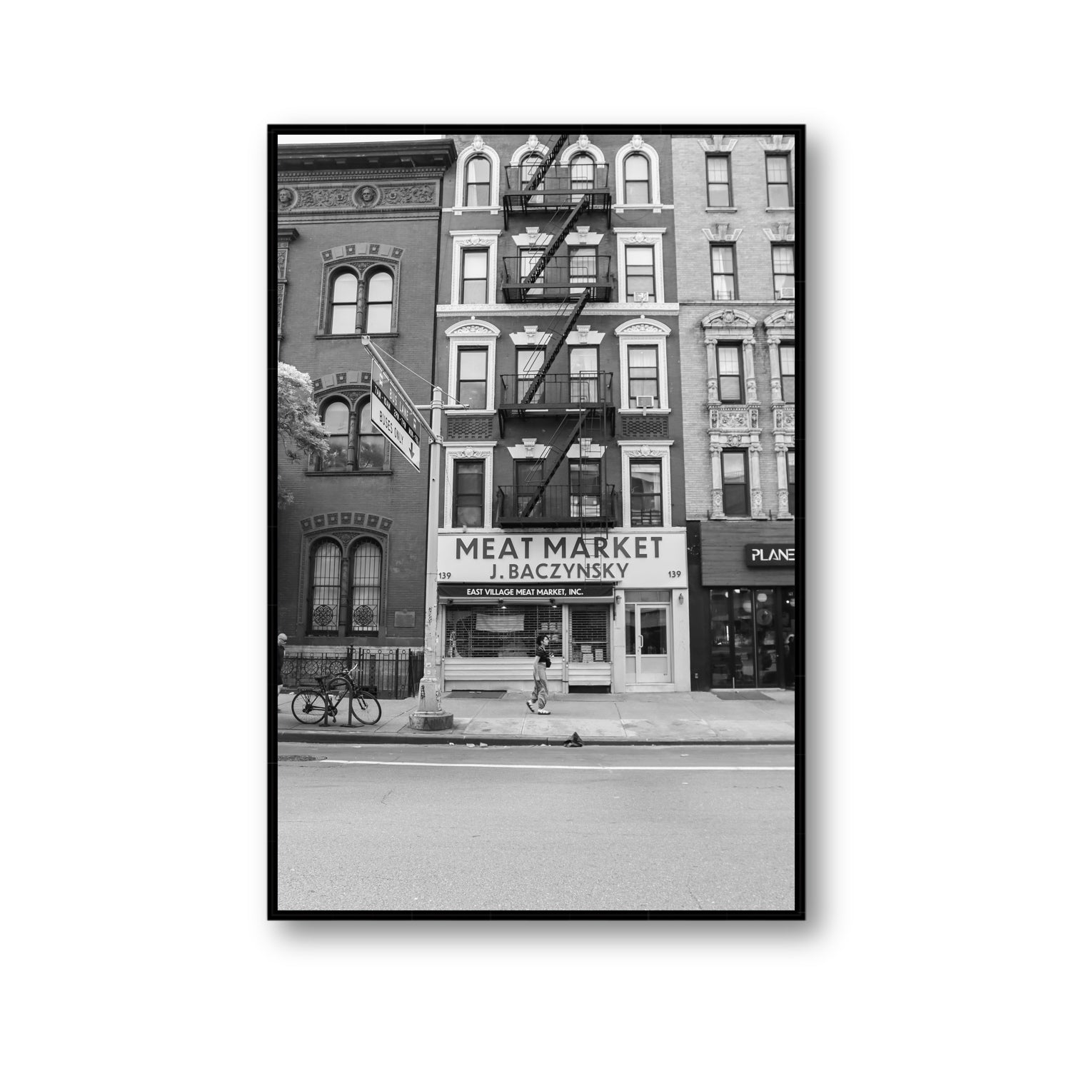 Vertical Village New York NYC Black & White wall art Gallery fine art canvas in black float frame