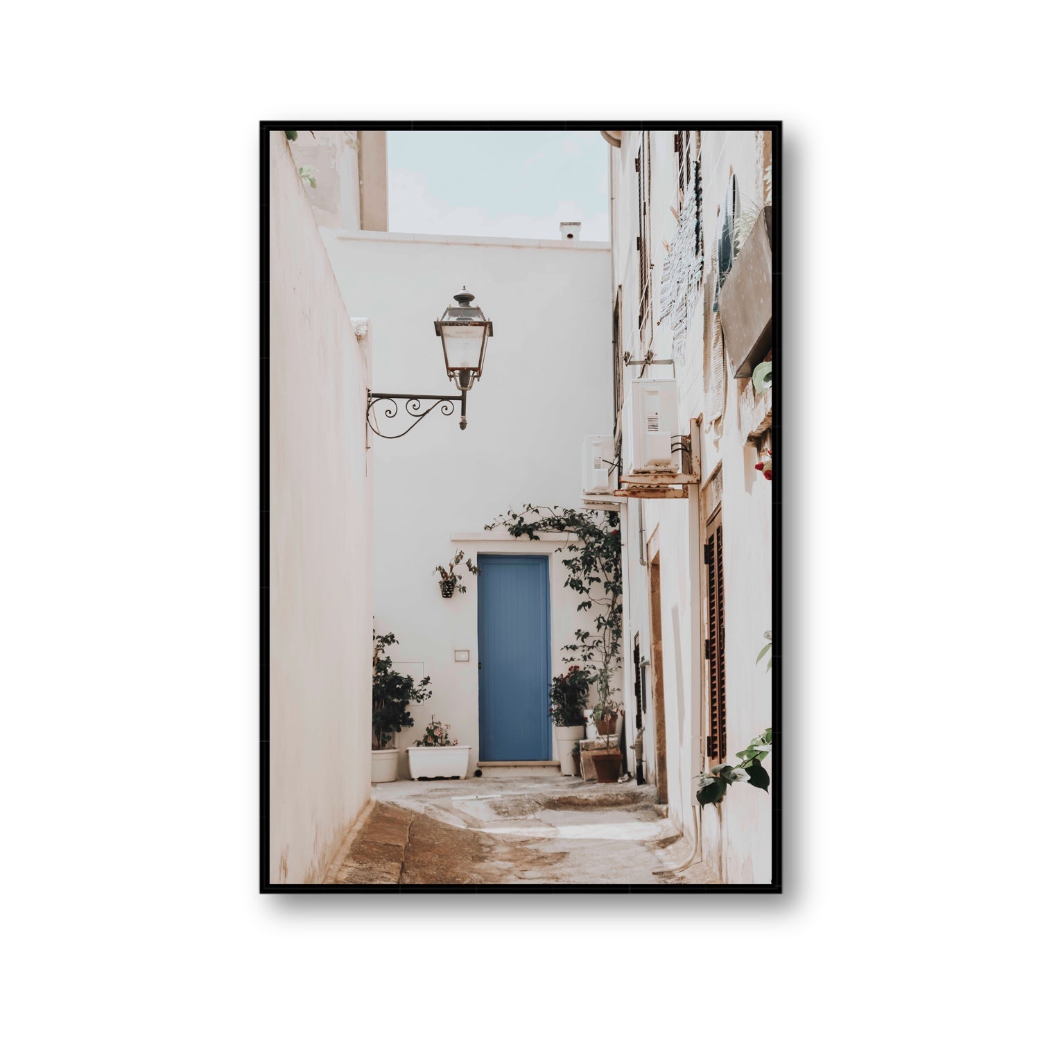 Entry Envy Puglia Ostuni wall art Gallery fine art canvas in black float frame