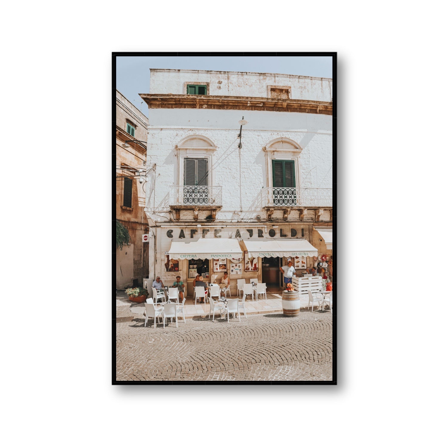 L'Ora di Pranzo Puglia L’Ora di Pranzo Italian art print Gallery fine art canvas in black float frame