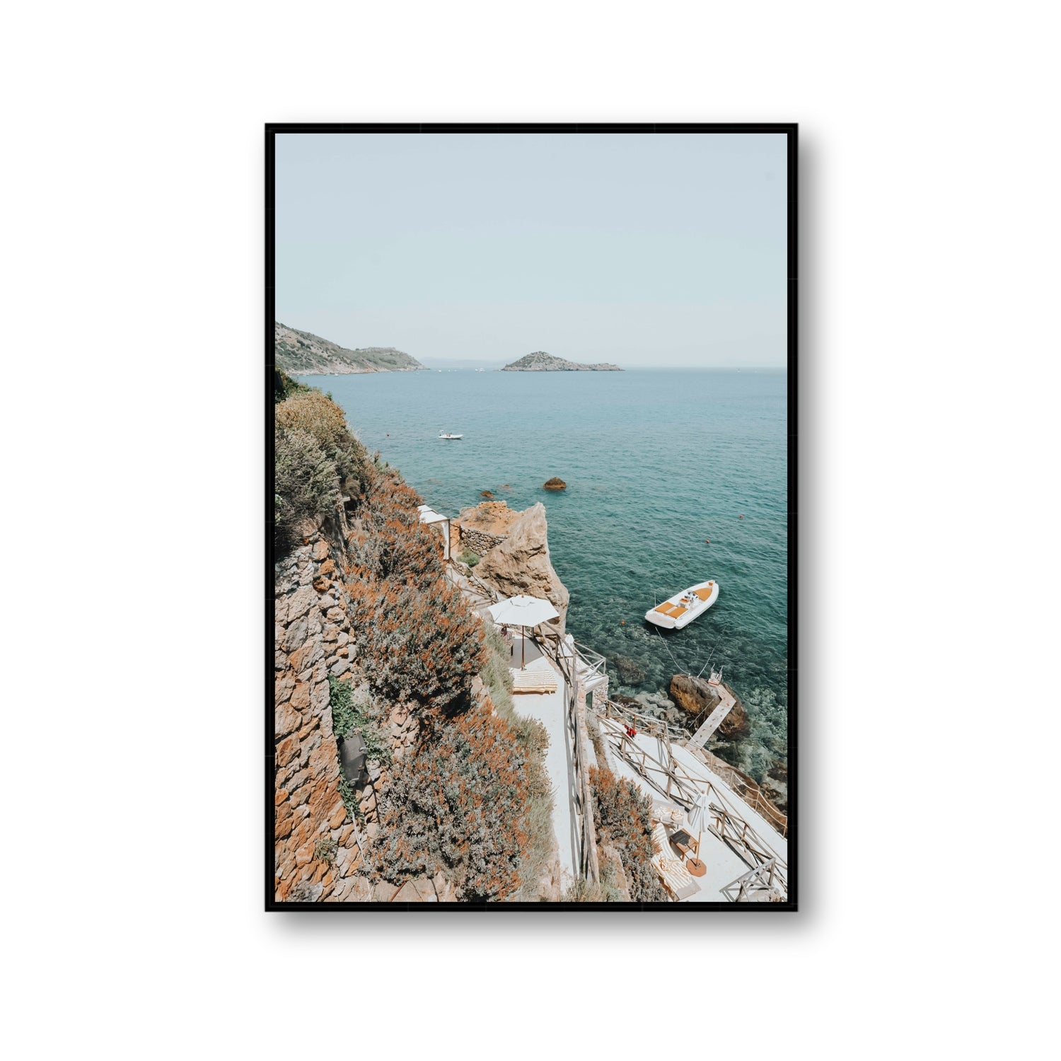 Front Row Seat Tuscany coastal wall art Gallery fine art canvas in black float frame