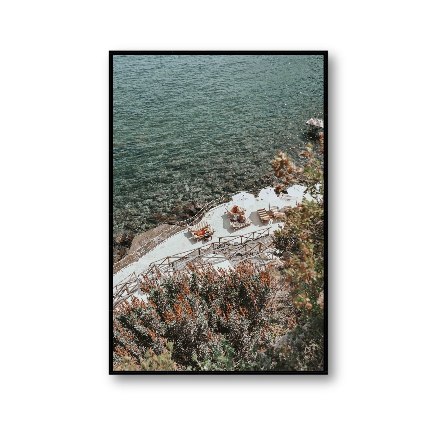 Hidden Gem Tuscany coastal wall art Gallery fine art canvas in black float frame