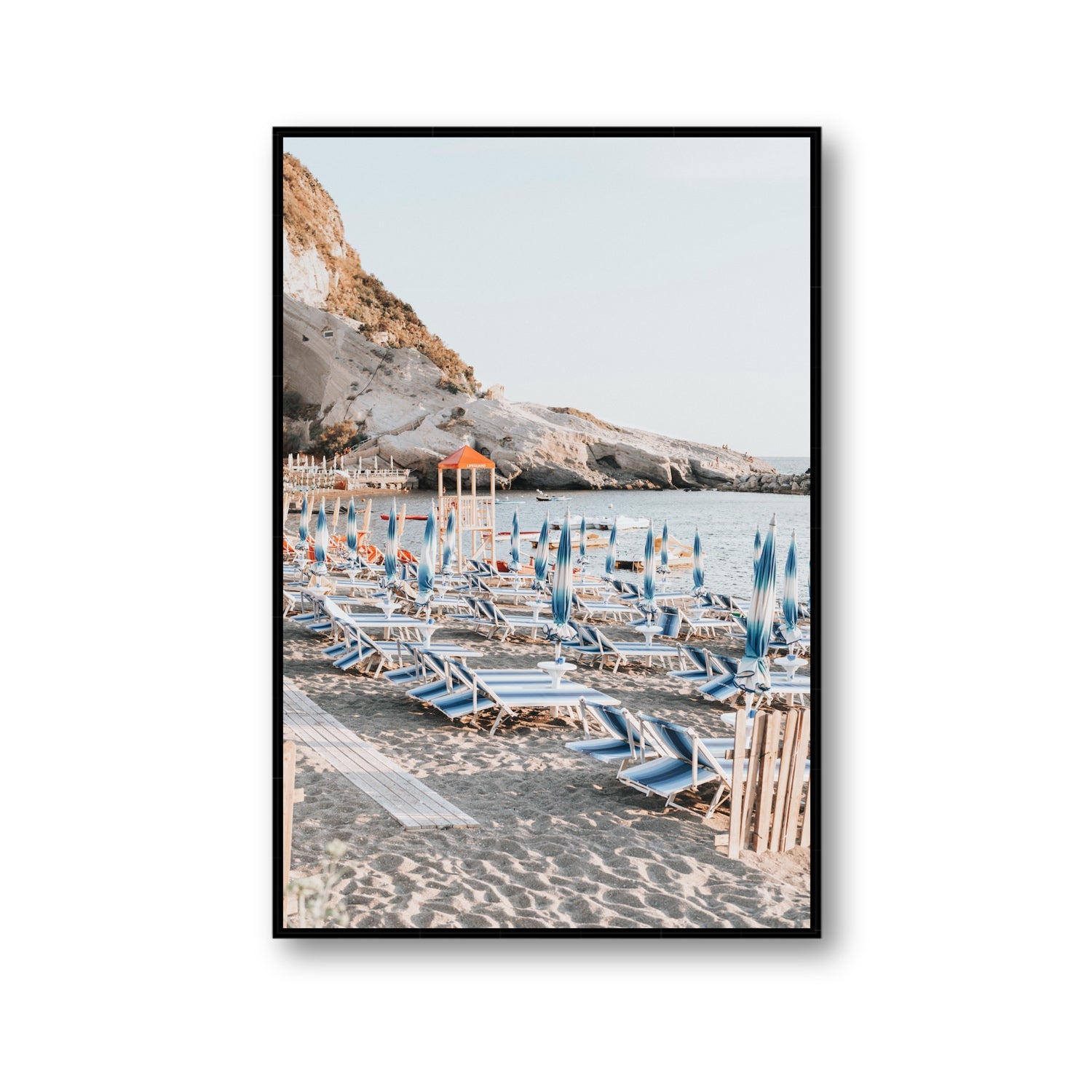 The Golden Hour Ischia Italian coastal wall art Gallery fine art canvas in black float frame