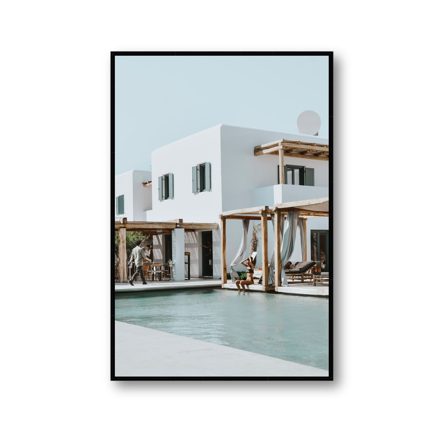 Aphrodite Mykonos Greek island wall art Gallery fine art canvas in black float frame
