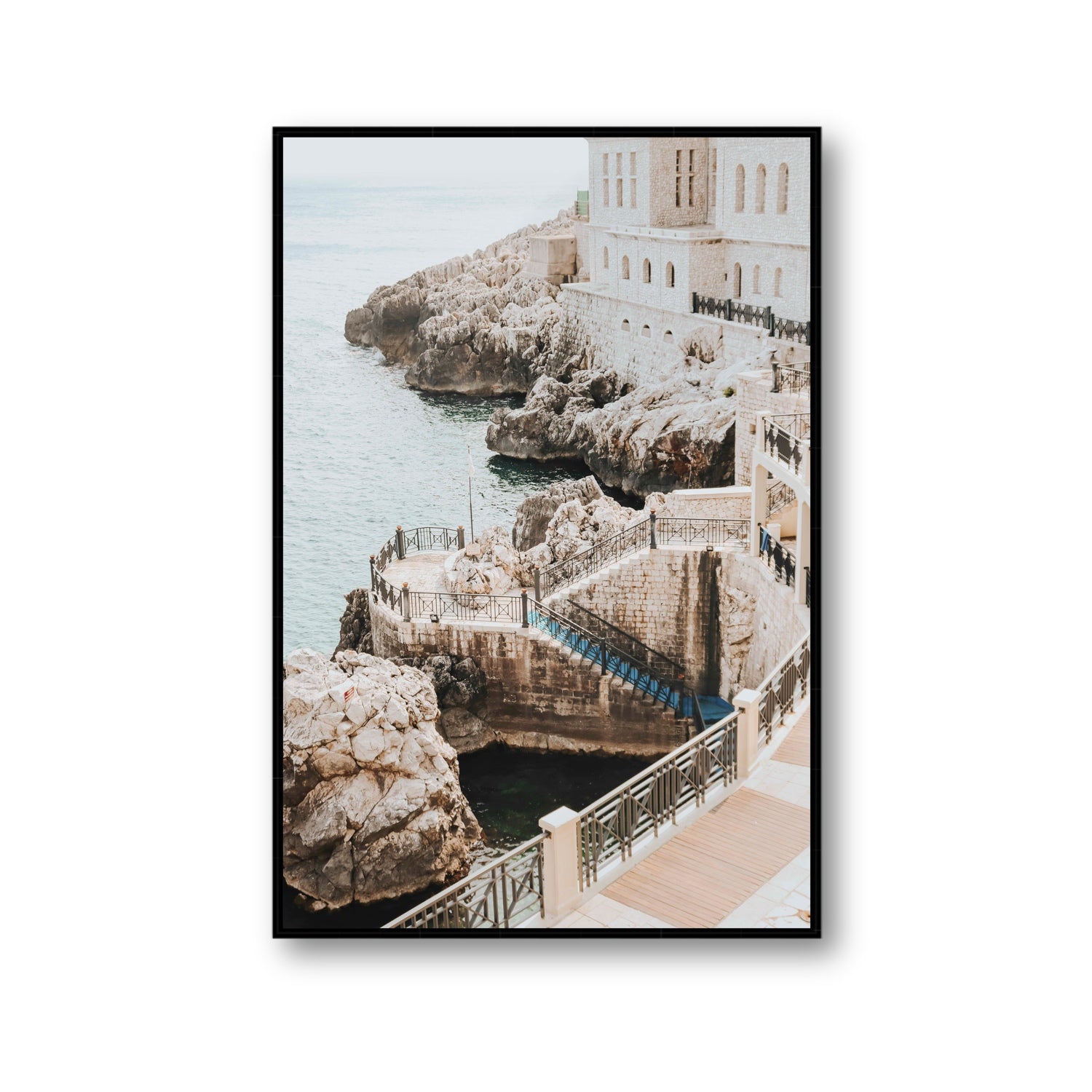 Wellness Centre Puglia coastal wall art Gallery fine art canvas in black float frame