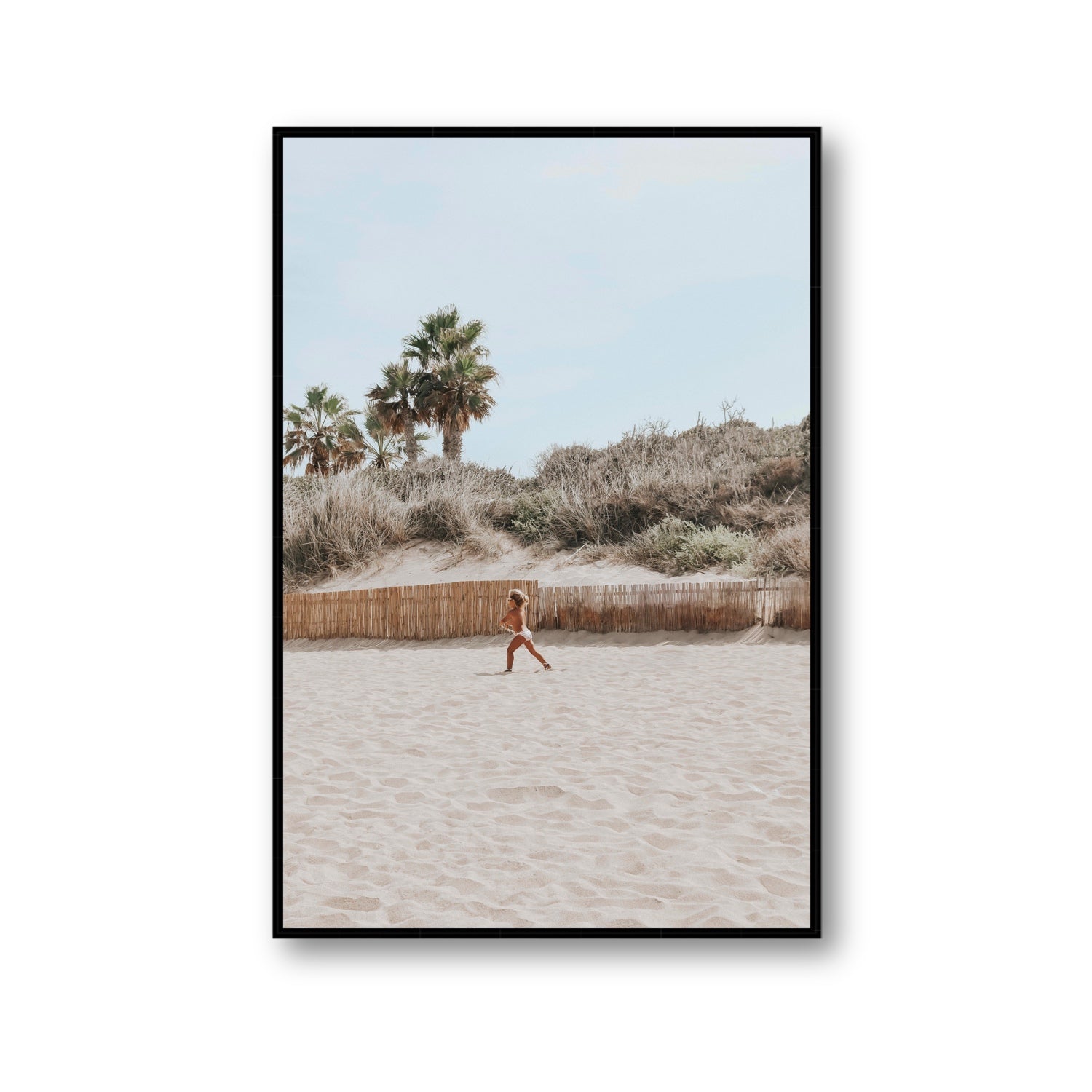 Joyful Sprint Puglia beach coastal fine art print Gallery fine art canvas in black float frame