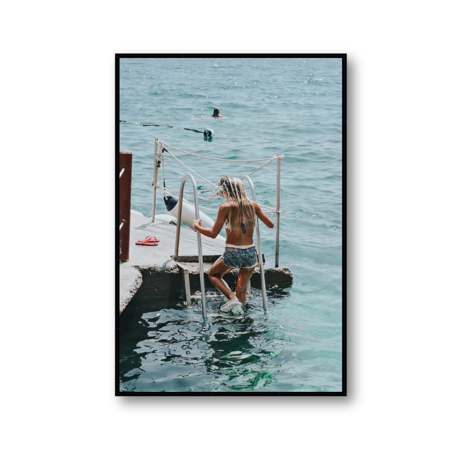 Little Mermaid Capri Mediterranean wall art Gallery fine art canvas in black float frame