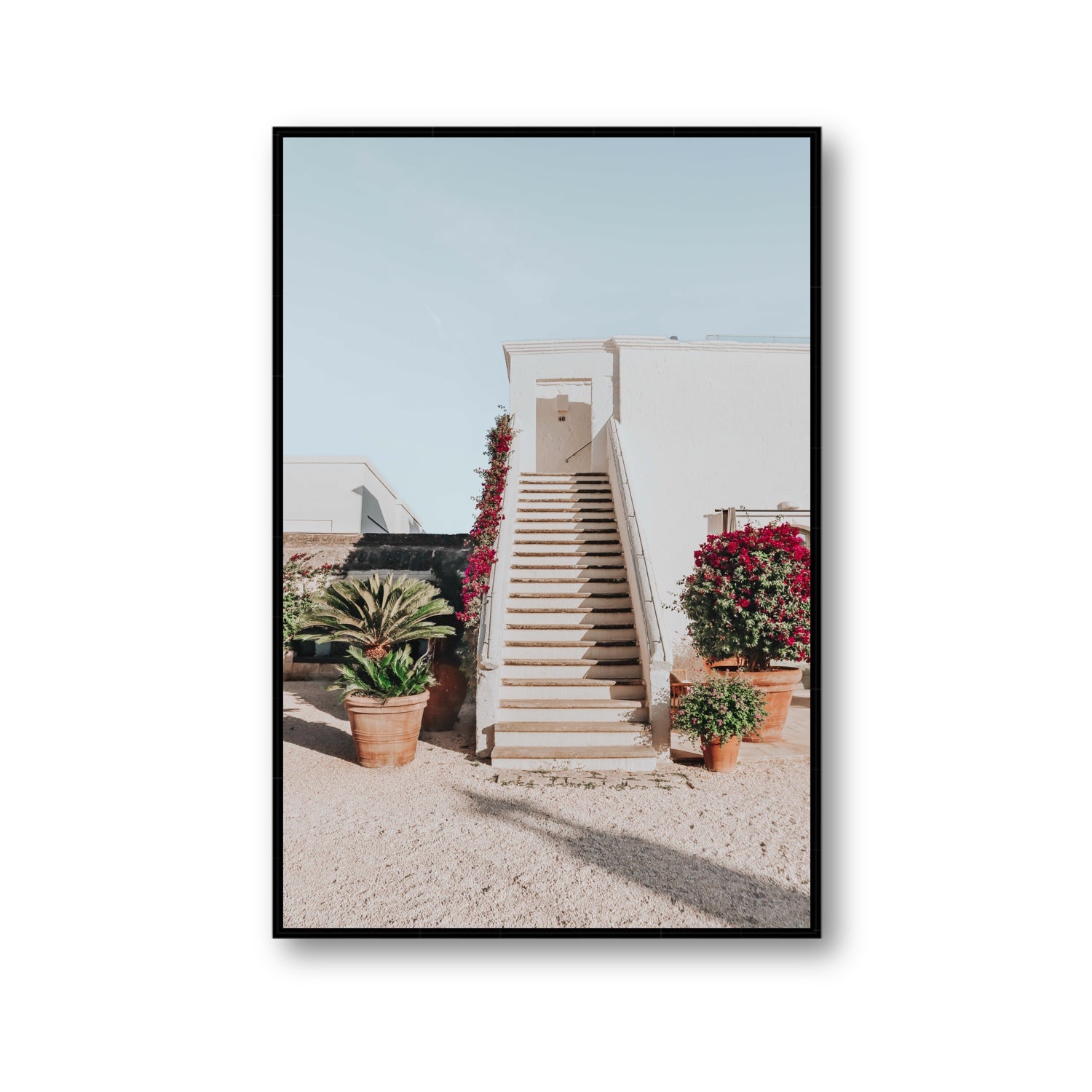 Tranquil Ascent Puglia Italian wall art Gallery fine art canvas in black float frame