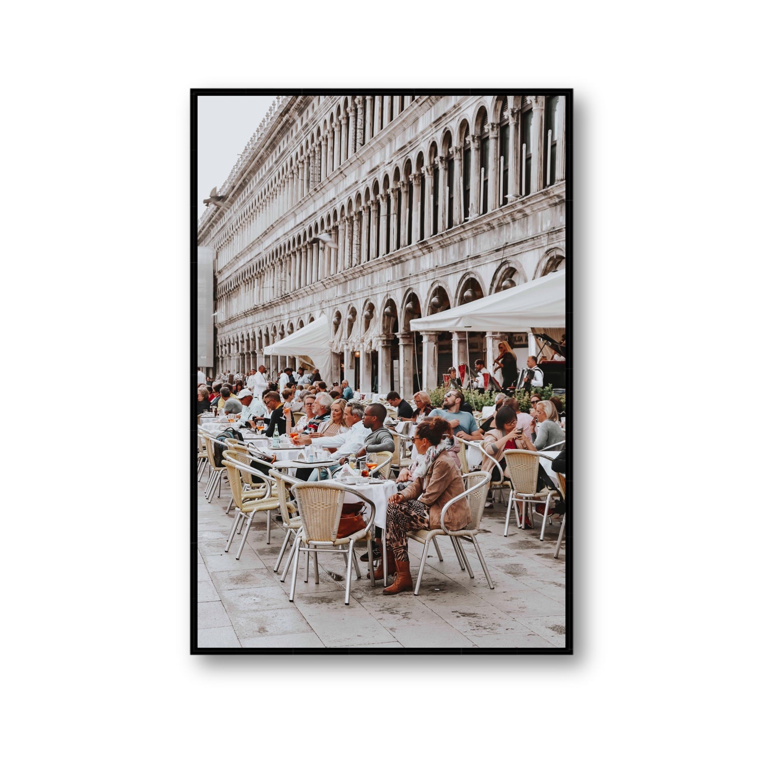 Lunchbreak Venice Italian wall art Gallery fine art canvas in black float frame