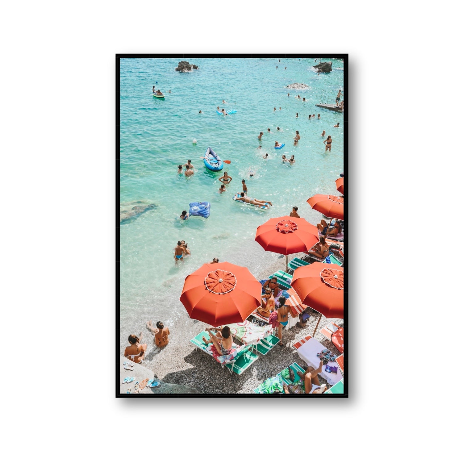 Easy Street Capri Italian beach wall art Gallery fine art canvas in black float frame