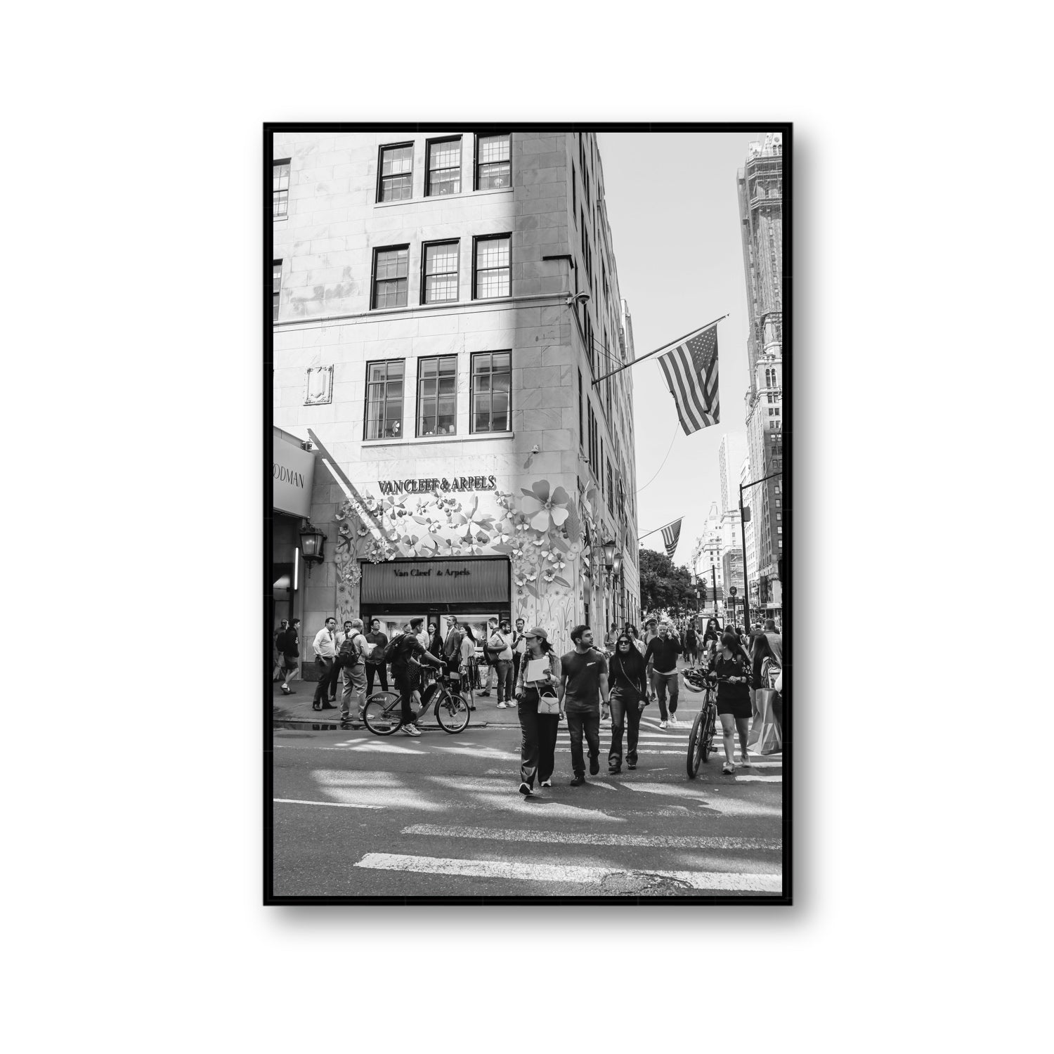 Sidewalk Shuffle New York NYC Black & White wall art Gallery fine art canvas in black float frame