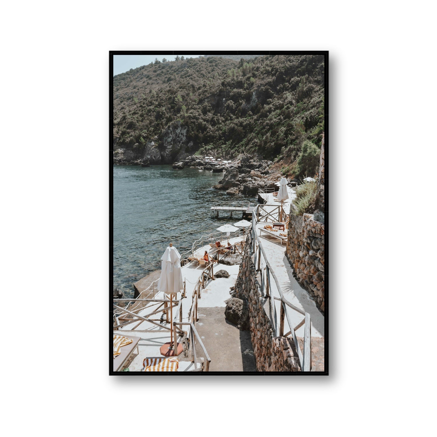 L'Estate Tuscany coastal Italian wall art Gallery fine art canvas in black float frame