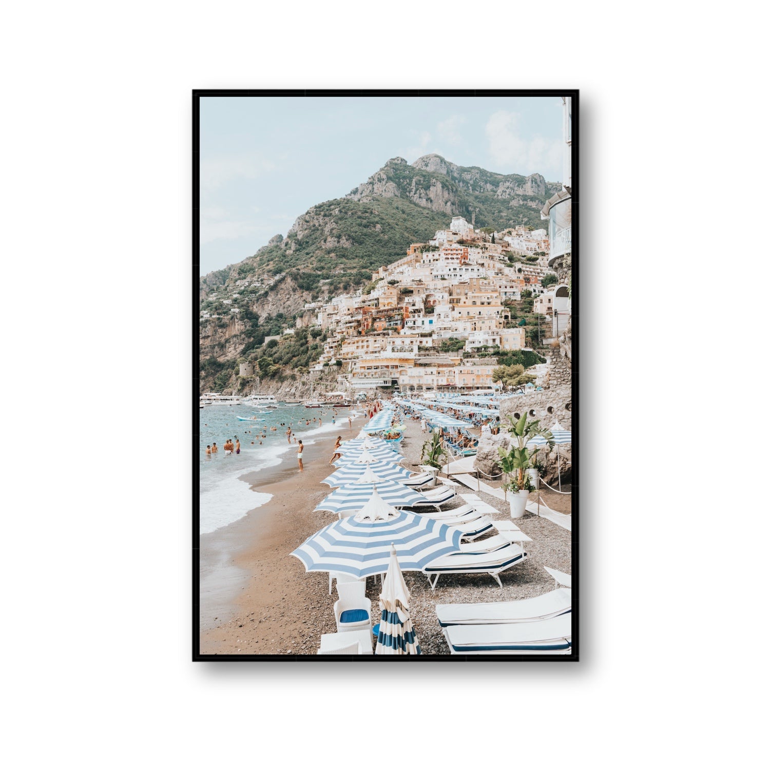 The Cliffside Village fine art print, Positano, Italy, Gallery, Black Float Frame, Fine Art Canvas