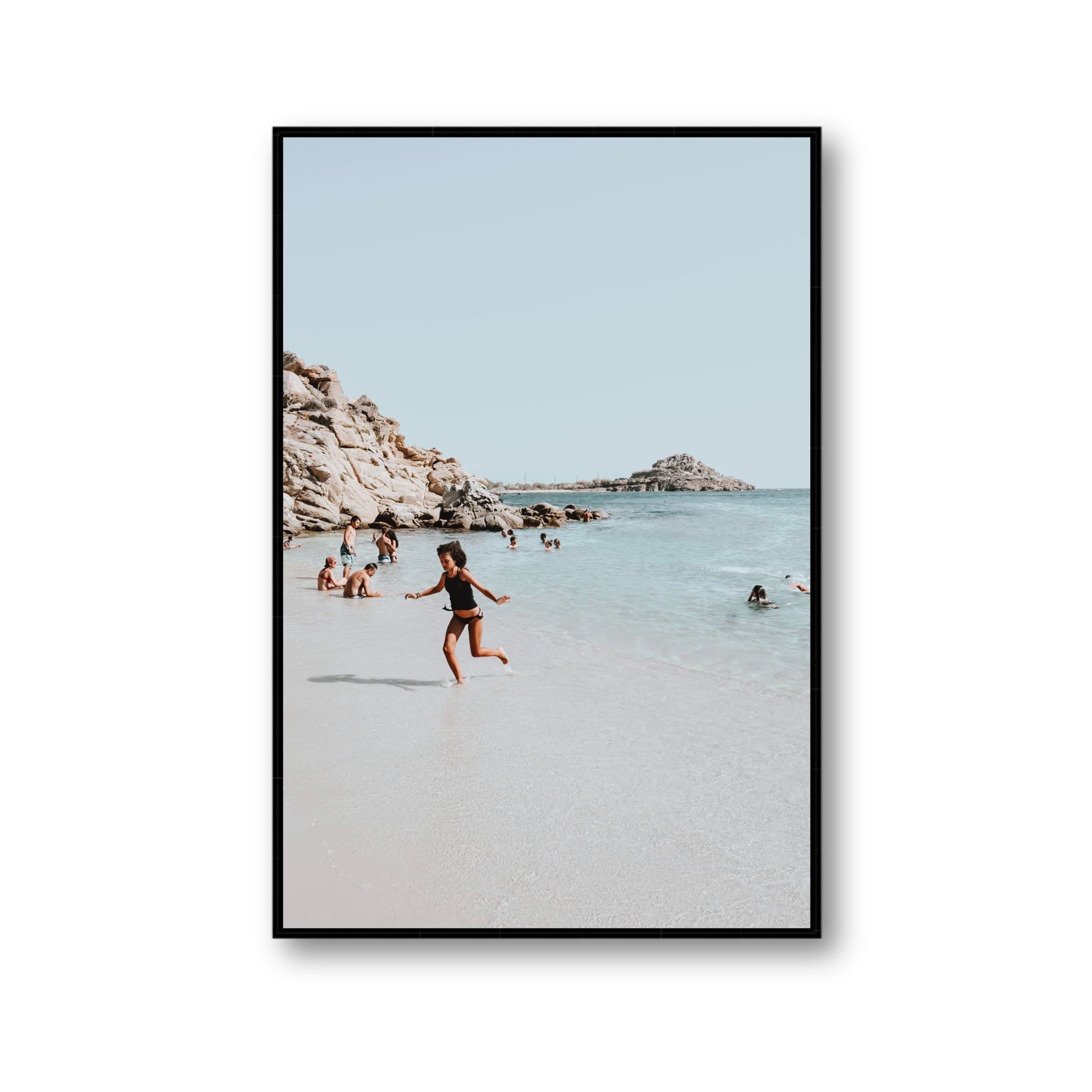 Skipping Angel Mykonos Greek island decor wall art Gallery fine art canvas in black float frame