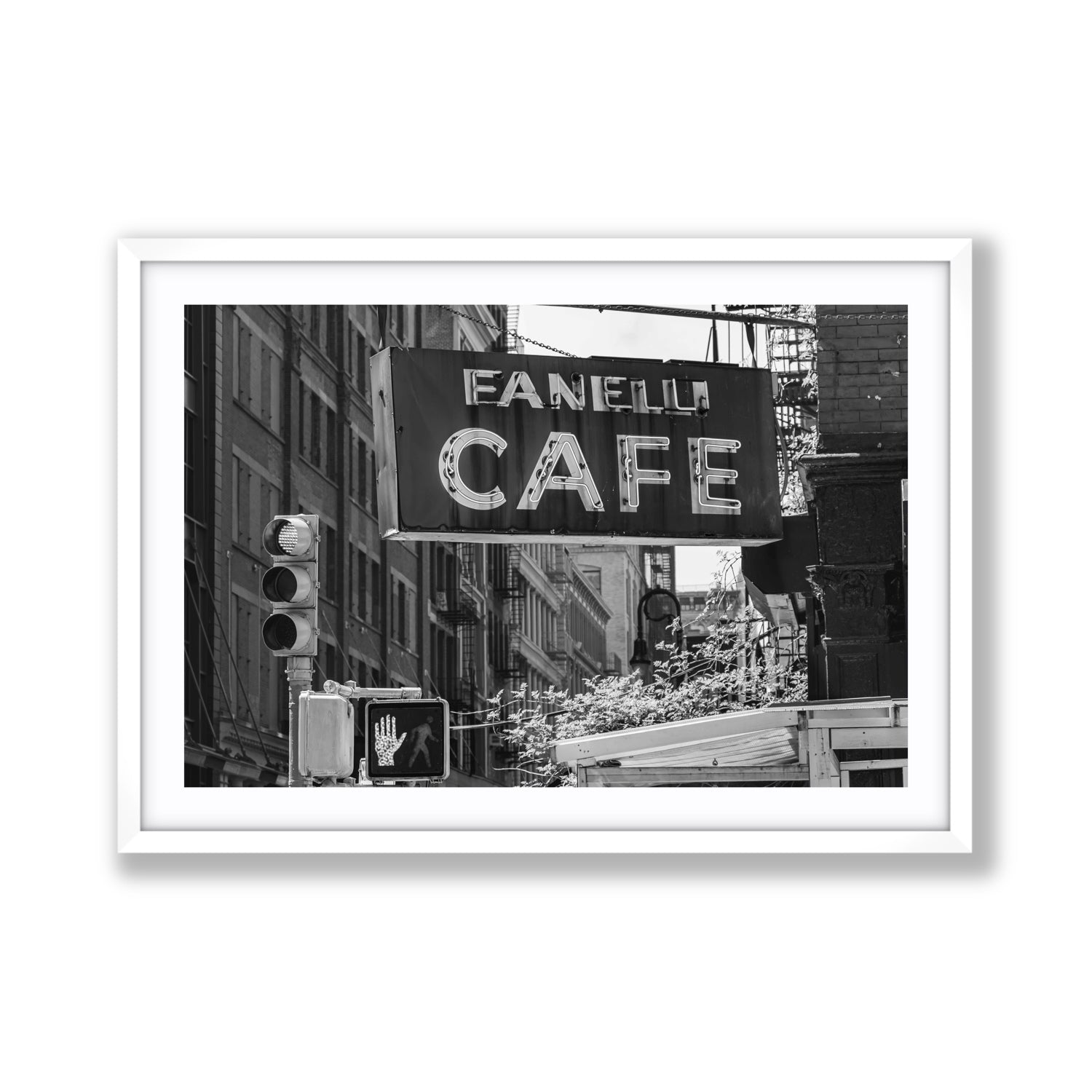 Soho Neon New York NYC Black & White wall art Giant fine art print in white frame with matboard