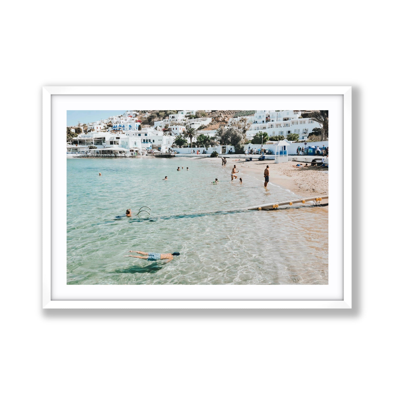 Bathe Yourself In Beauty Mykonos Greek island wall art Giant fine art print in white frame with matboard