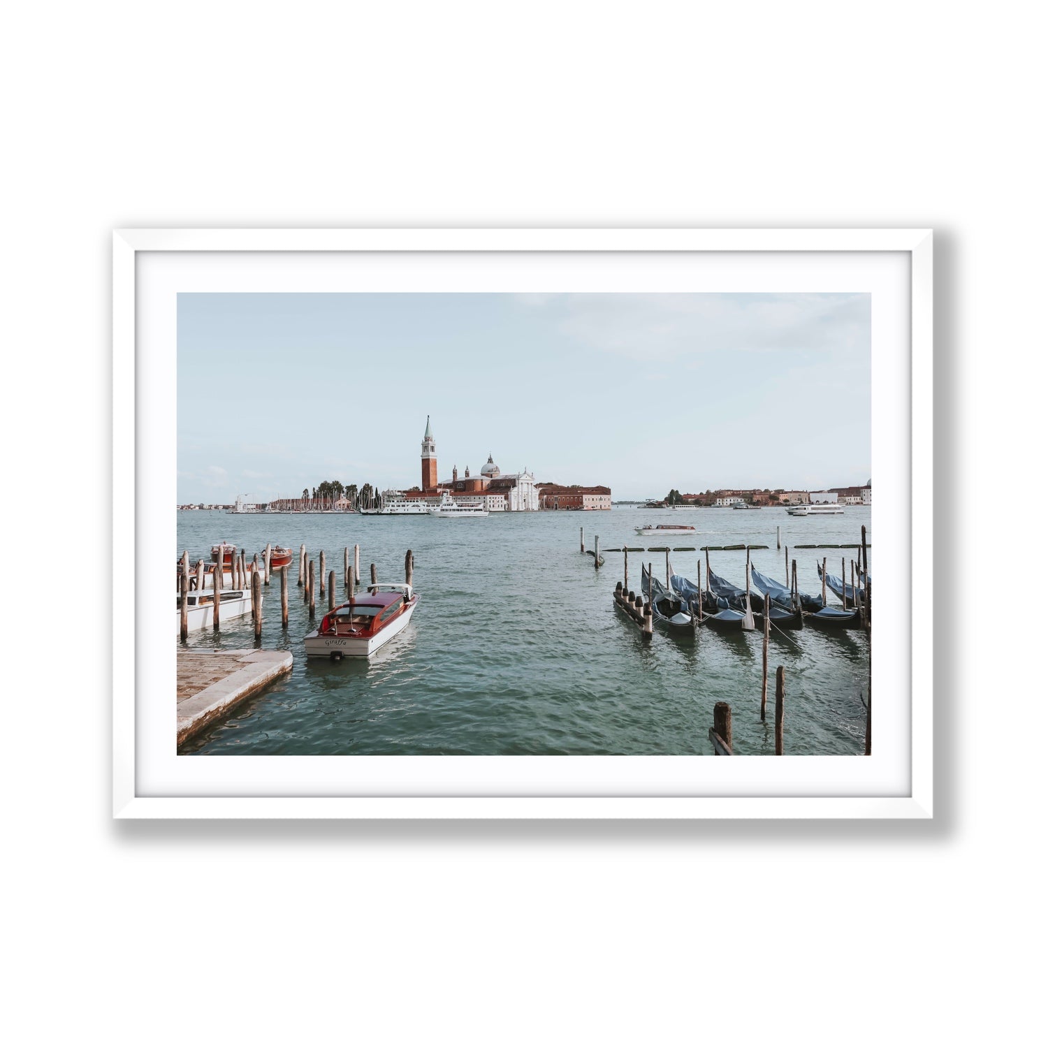 Venetian Waterscape Venice Italian art print Giant fine art print in white frame with matboard