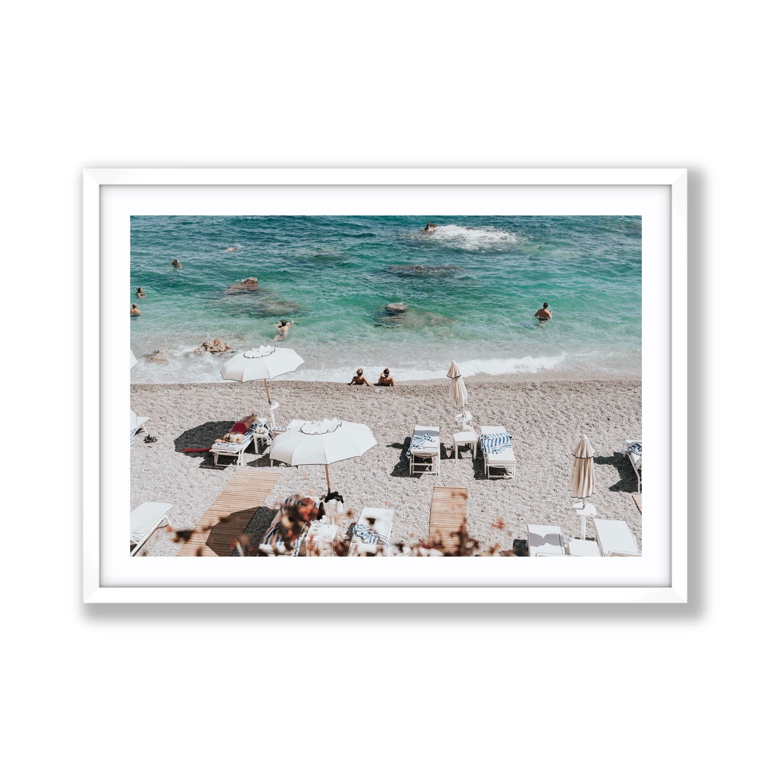 Amicizia Amalfi Italian beach wall art Giant fine art print in white frame with matboard