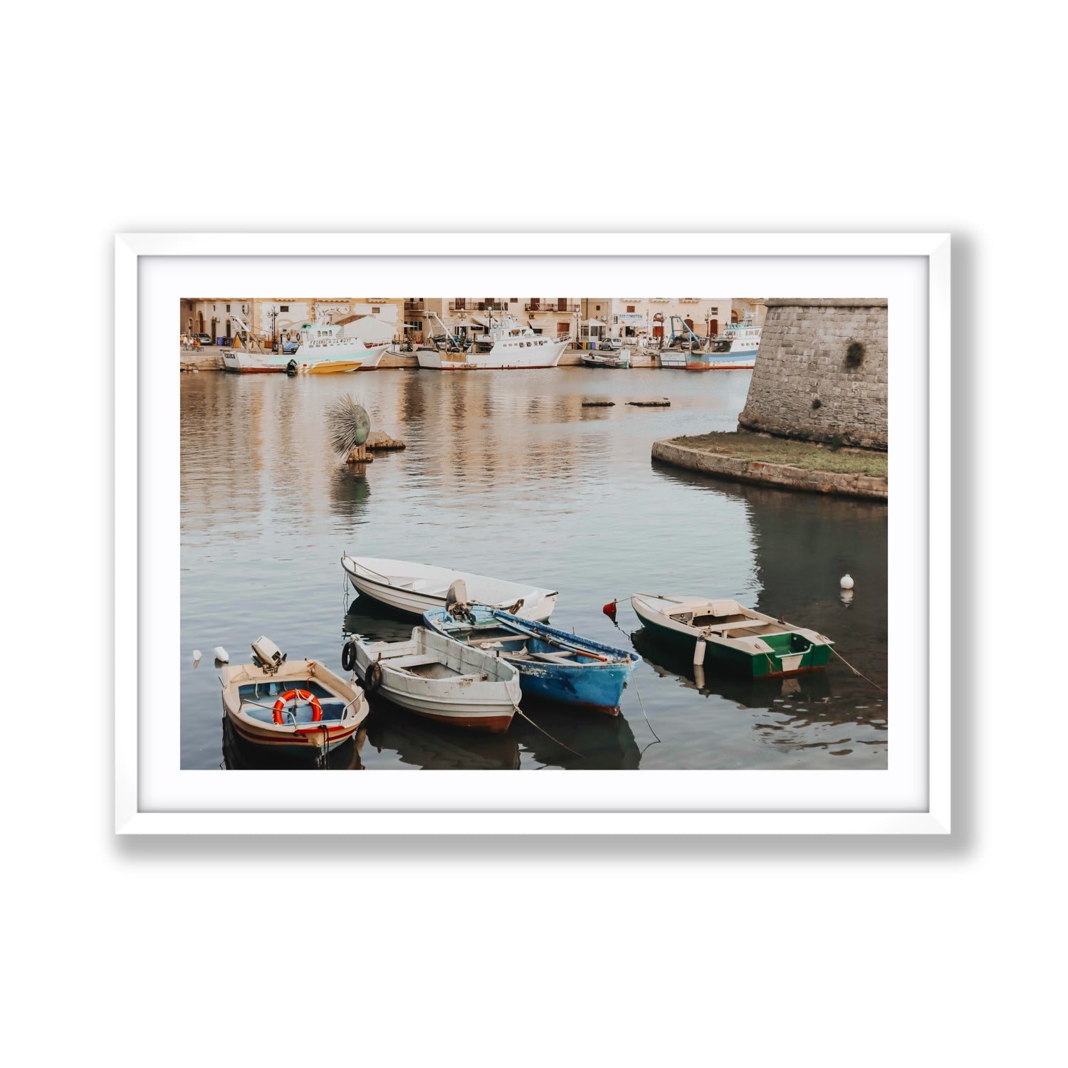 Cinque Barche Puglia Gallipoli Italian art print Giant fine art print in white frame with matboard