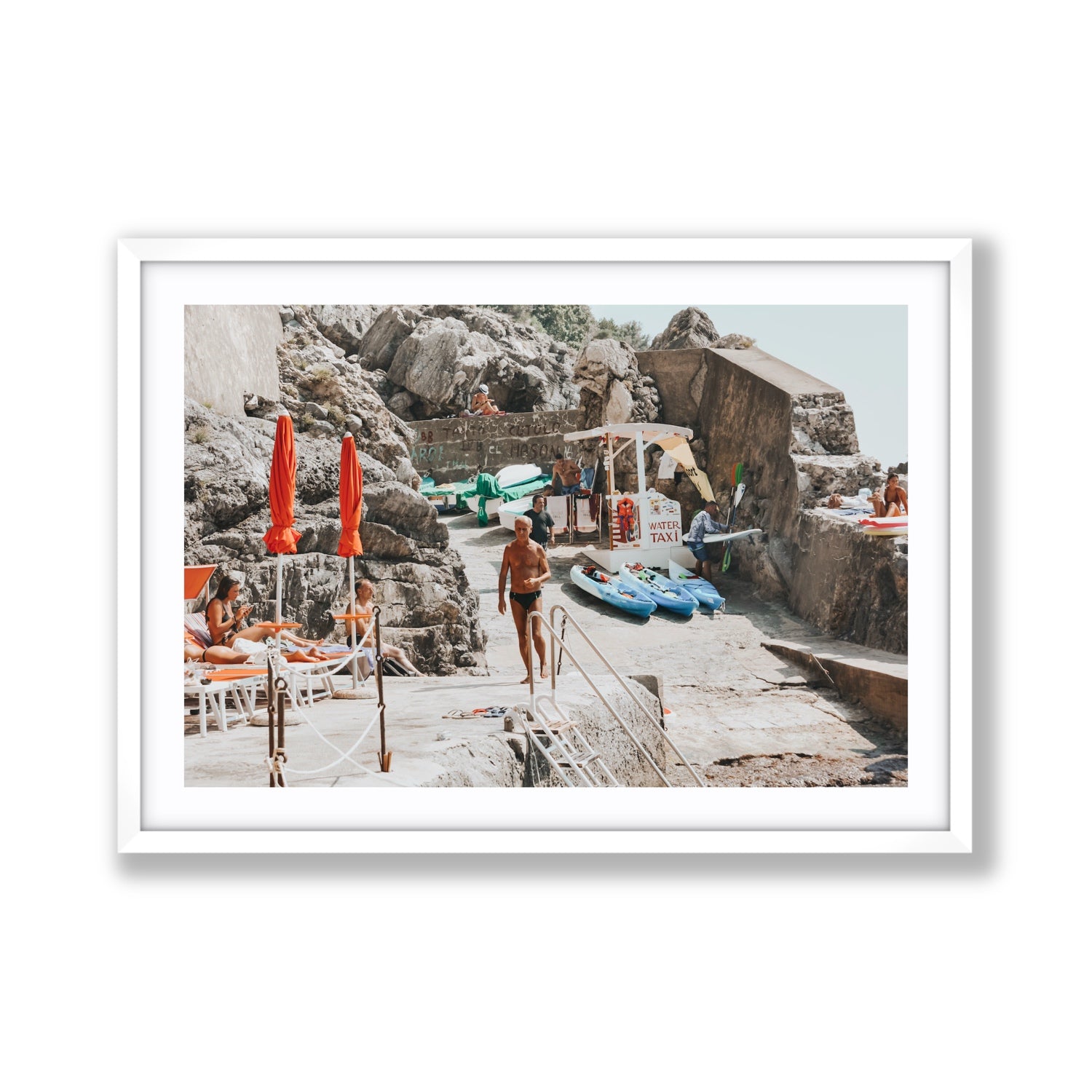 The Local Praiano Amalfi Coast Mediterranean wall art Giant fine art print in white frame with matboard