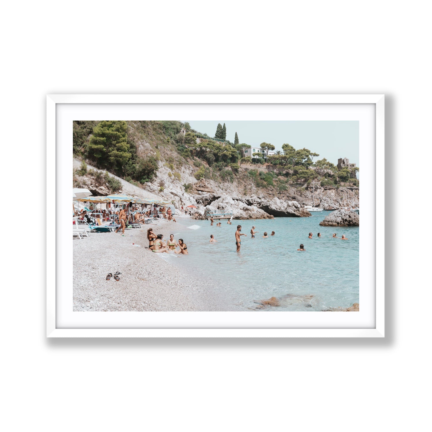 La Vacanza Amalfi Mediterranean wall art Giant fine art print in white frame with matboard