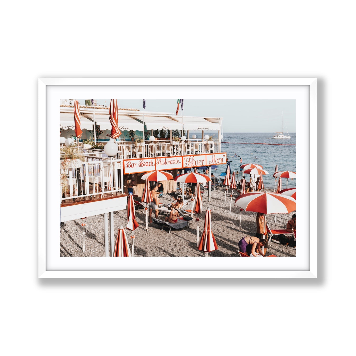 Silver Moon Amalfi Mediterranean wall art Giant fine art print in white frame with matboard
