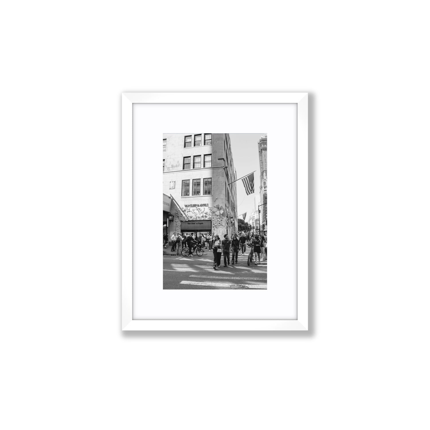 Sidewalk Shuffle New York NYC Black & White wall art Small fine art print in white frame with matboard